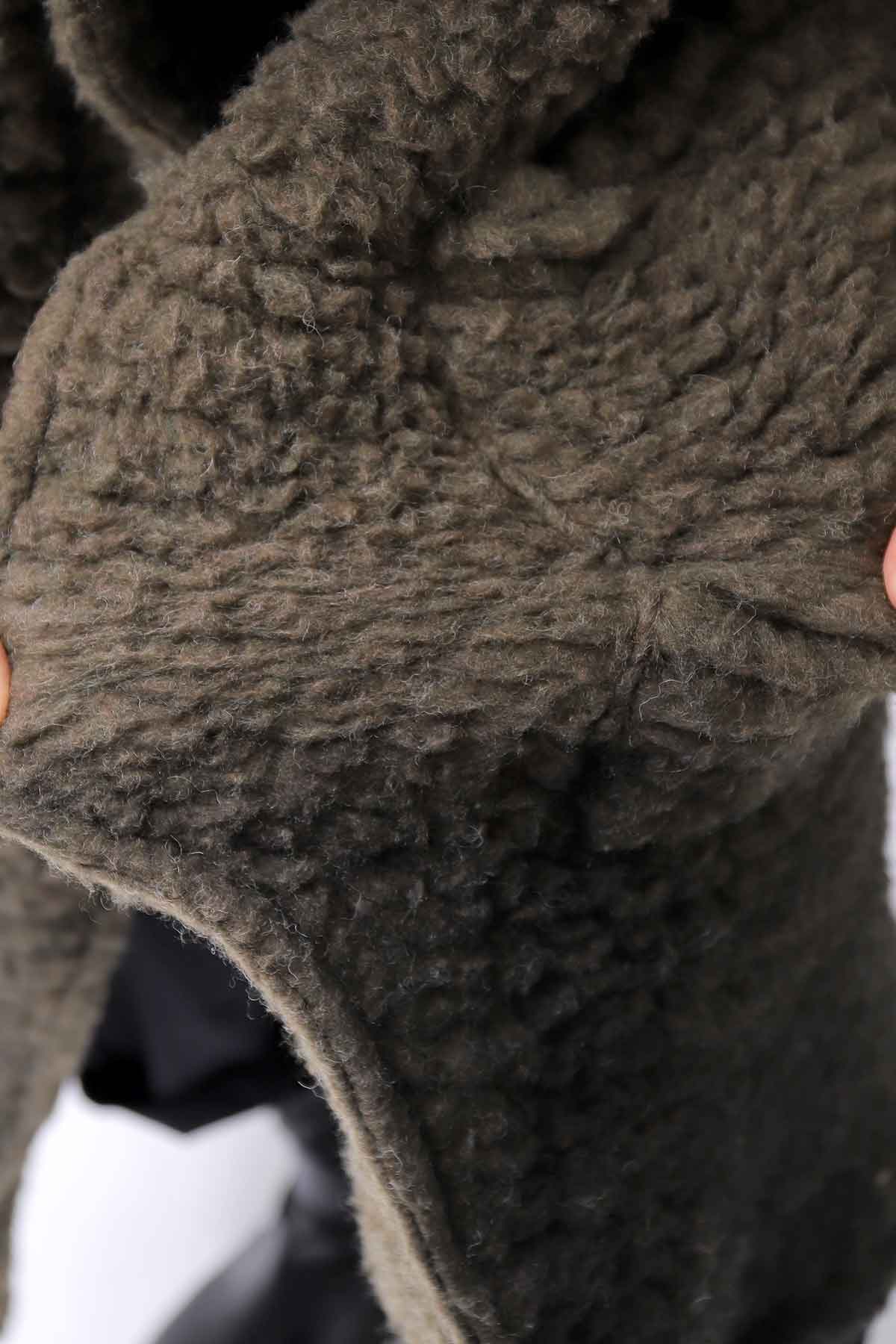 【NOSTRASANTISSIMA】 UNISEX VIRGIN BOA KNIT HOODED COAT_KHAKI BROWN