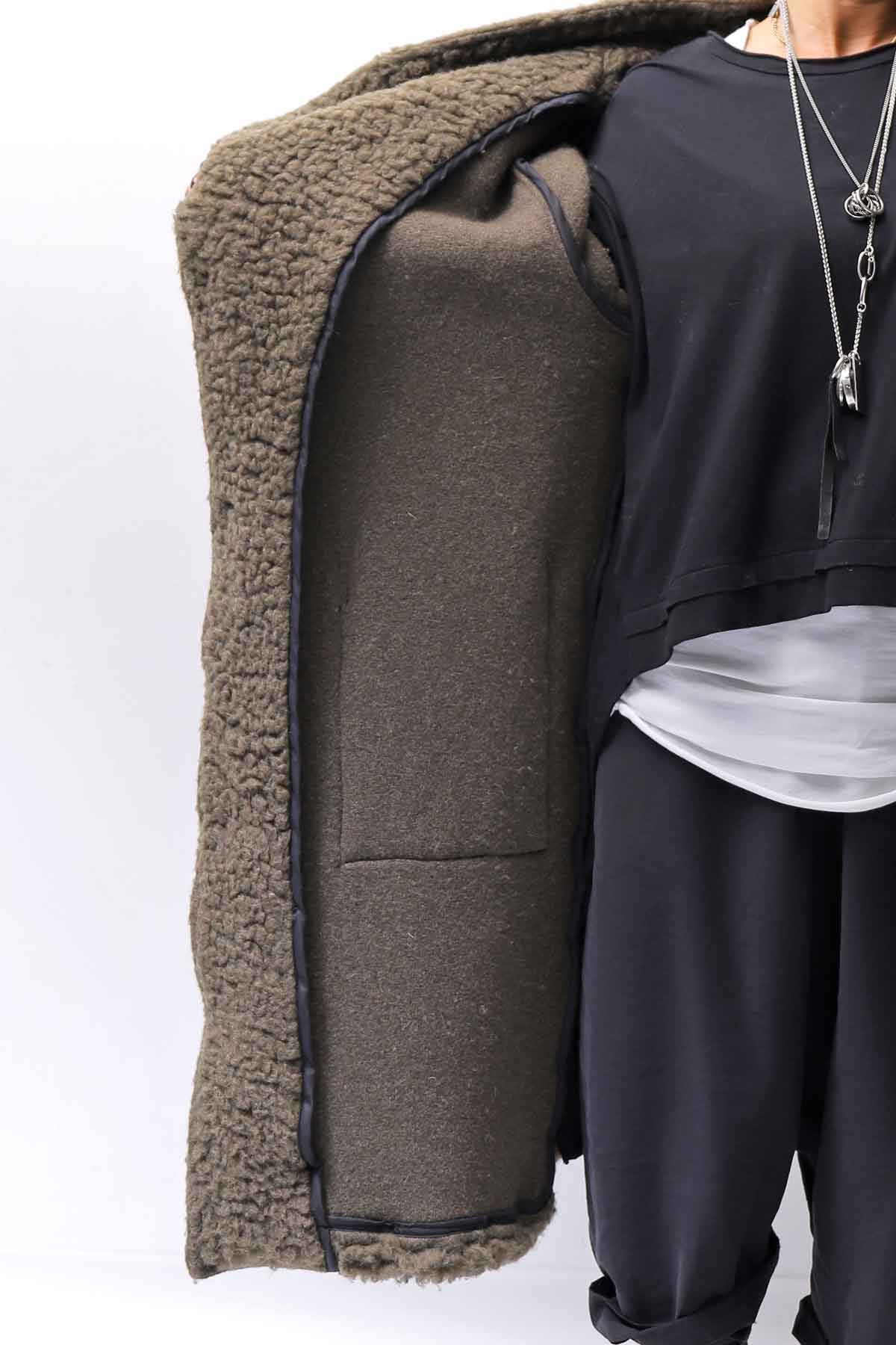 【NOSTRASANTISSIMA】 UNISEX VIRGIN BOA KNIT HOODED COAT_KHAKI BROWN