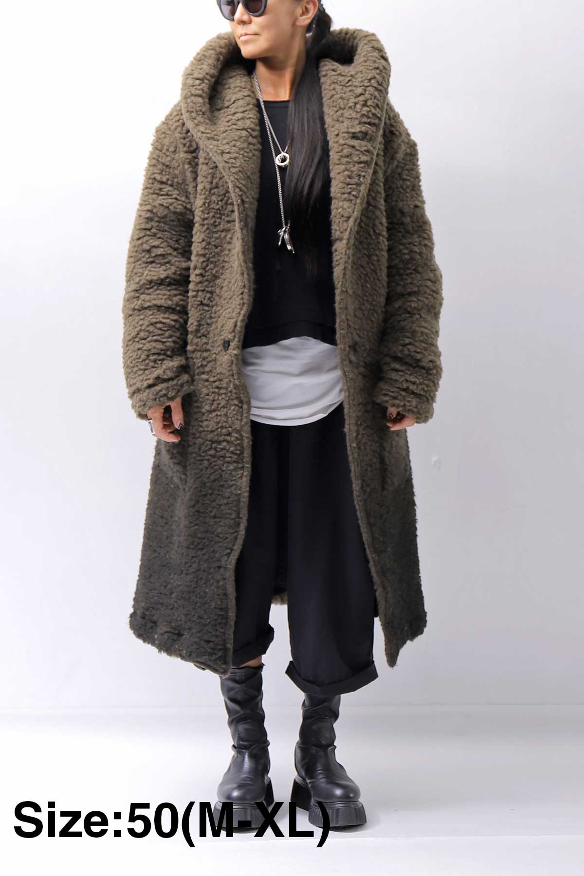 【NOSTRASANTISSIMA】 UNISEX VIRGIN BOA KNIT HOODED COAT_KHAKI BROWN