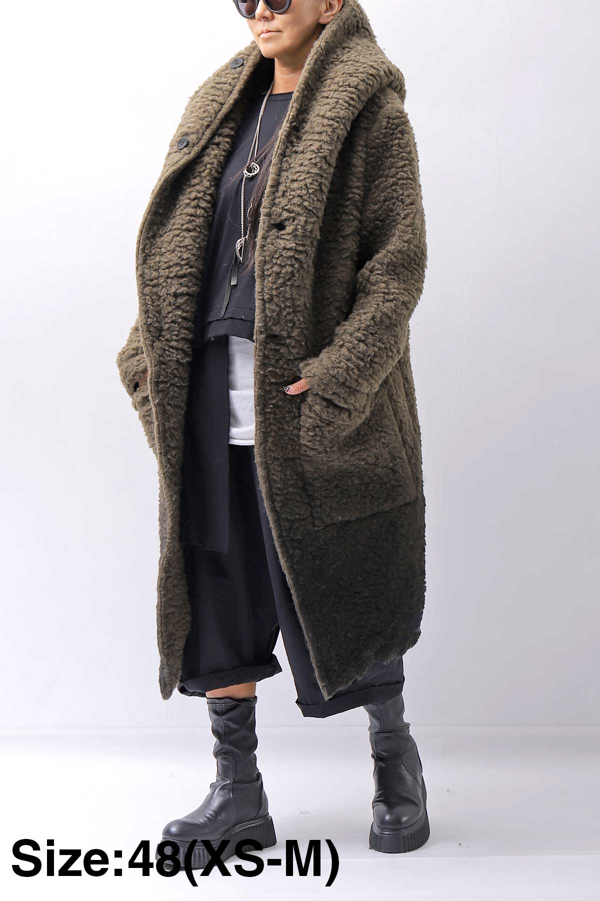 【NOSTRASANTISSIMA】 UNISEX VIRGIN BOA KNIT HOODED COAT_KHAKI BROWN