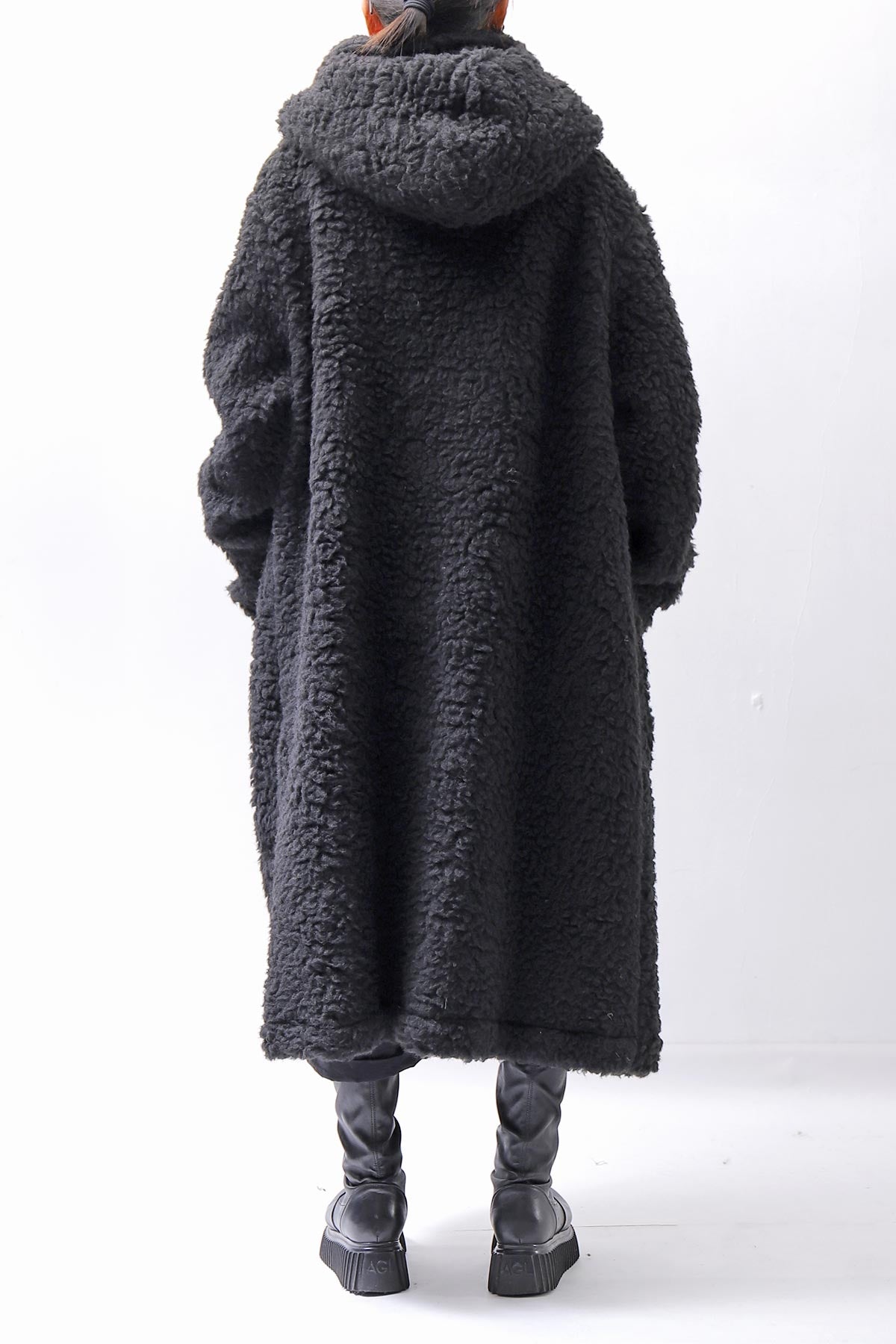 【NOSTRASANTISSIMA】 UNISEX VIRGIN BOA KNIT HOODED COAT_BLACK