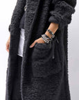 【NOSTRASANTISSIMA】 UNISEX VIRGIN BOA KNIT HOODED COAT_BLACK