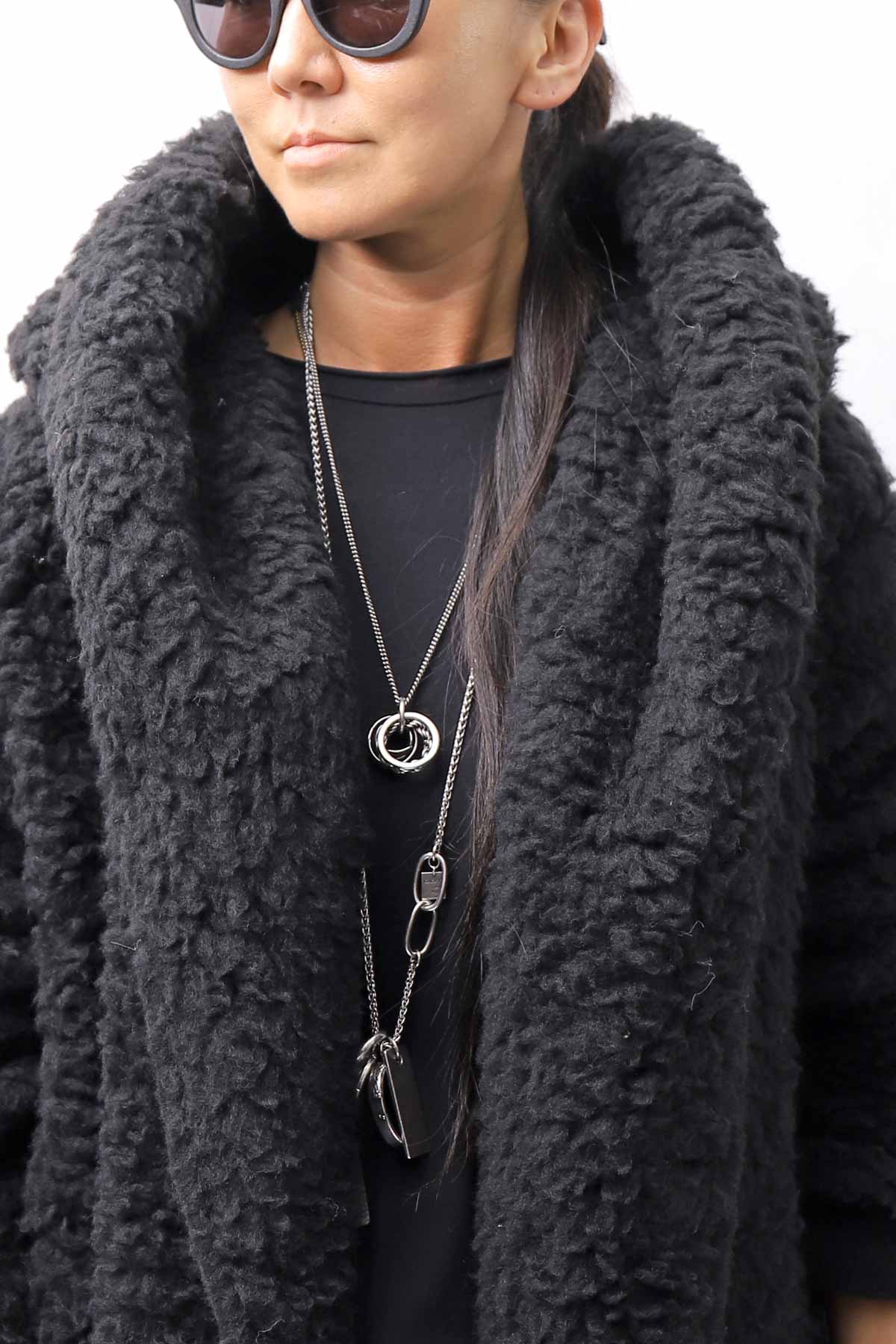 【NOSTRASANTISSIMA】 UNISEX VIRGIN BOA KNIT HOODED COAT_BLACK