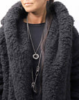 【NOSTRASANTISSIMA】 UNISEX VIRGIN BOA KNIT HOODED COAT_BLACK