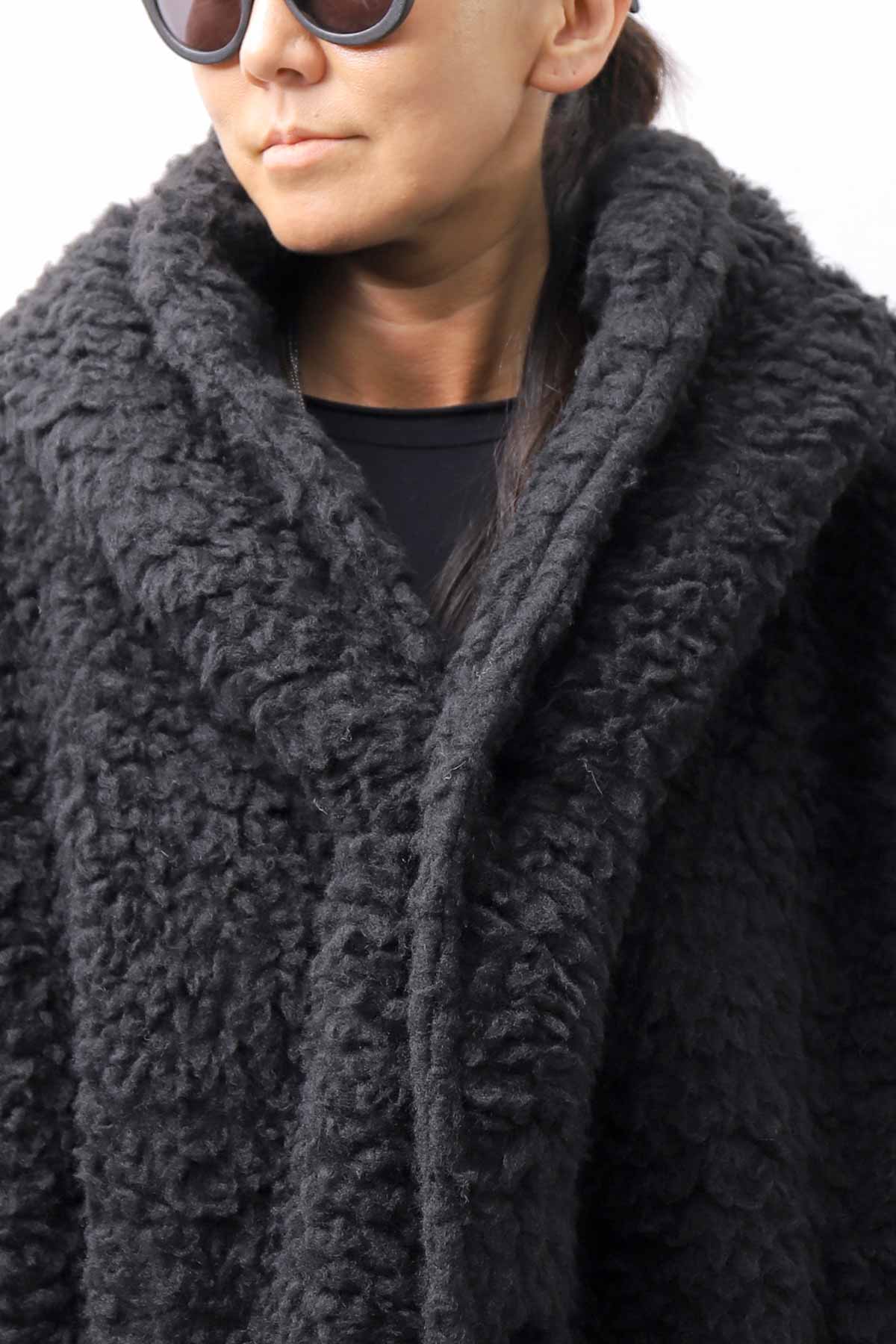 【NOSTRASANTISSIMA】 UNISEX VIRGIN BOA KNIT HOODED COAT_BLACK
