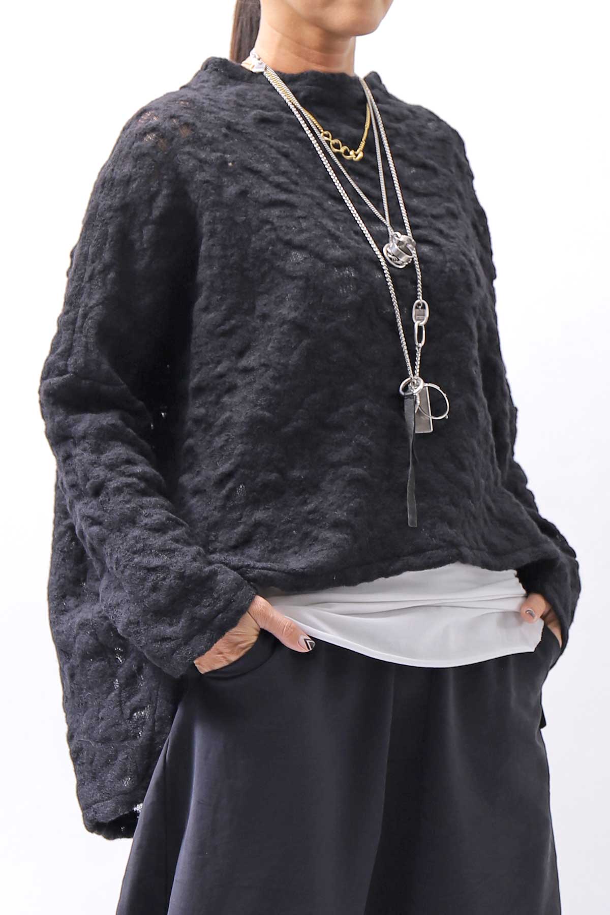 【NOSTRASANTISSIMA】　ASYMMETRY JACQUARD KNIT TOP M114_BLACK