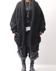 【NOSTRASANTISSIMA】 UNISEX OVERSIZED COCOON VIRGIN WOOL BOA KNIT CARDIGAN_BLACK
