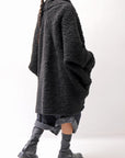 【NOSTRASANTISSIMA】 UNISEX OVERSIZED COCOON VIRGIN WOOL BOA KNIT CARDIGAN_BLACK