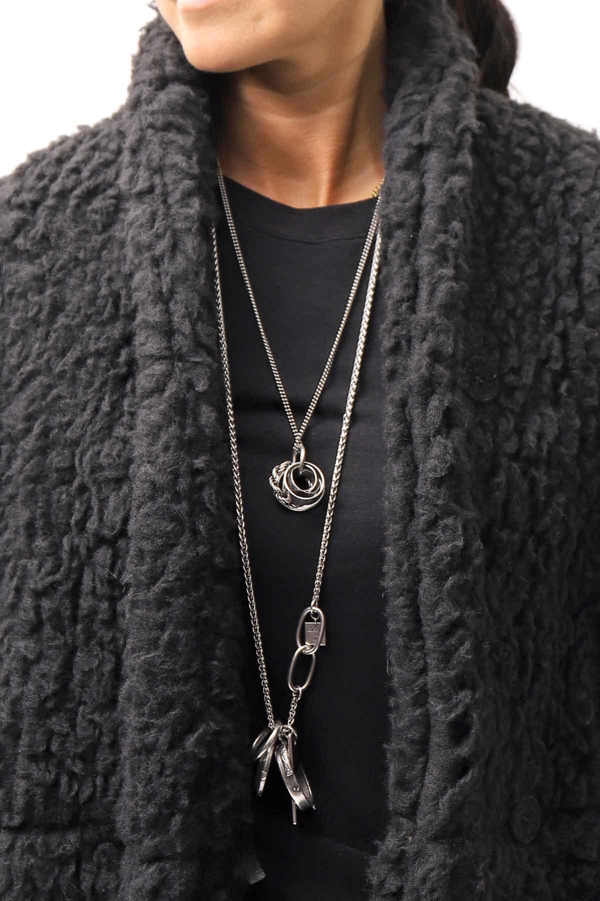 【NOSTRASANTISSIMA】 UNISEX OVERSIZED COCOON VIRGIN WOOL BOA KNIT CARDIGAN_BLACK
