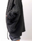 【NOSTRASANTISSIMA】 UNISEX OVERSIZED COCOON VIRGIN WOOL BOA KNIT CARDIGAN_BLACK