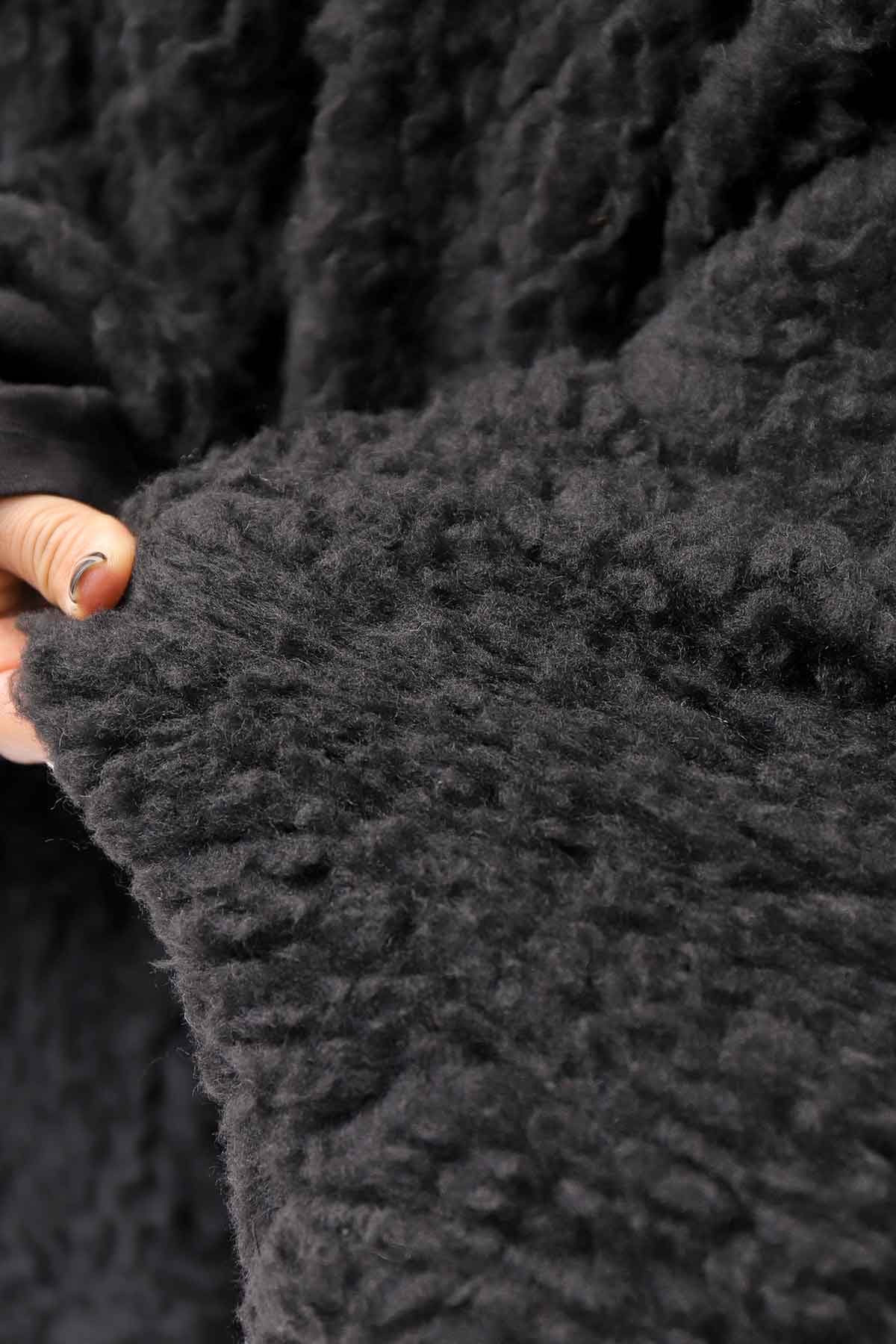 【NOSTRASANTISSIMA】 UNISEX OVERSIZED COCOON VIRGIN WOOL BOA KNIT CARDIGAN_BLACK