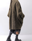 【NOSTRASANTISSIMA】 UNISEX OVERSIZED COCOON VIRGIN WOOL BOA KNIT CARDIGAN_KHAKI BROWN