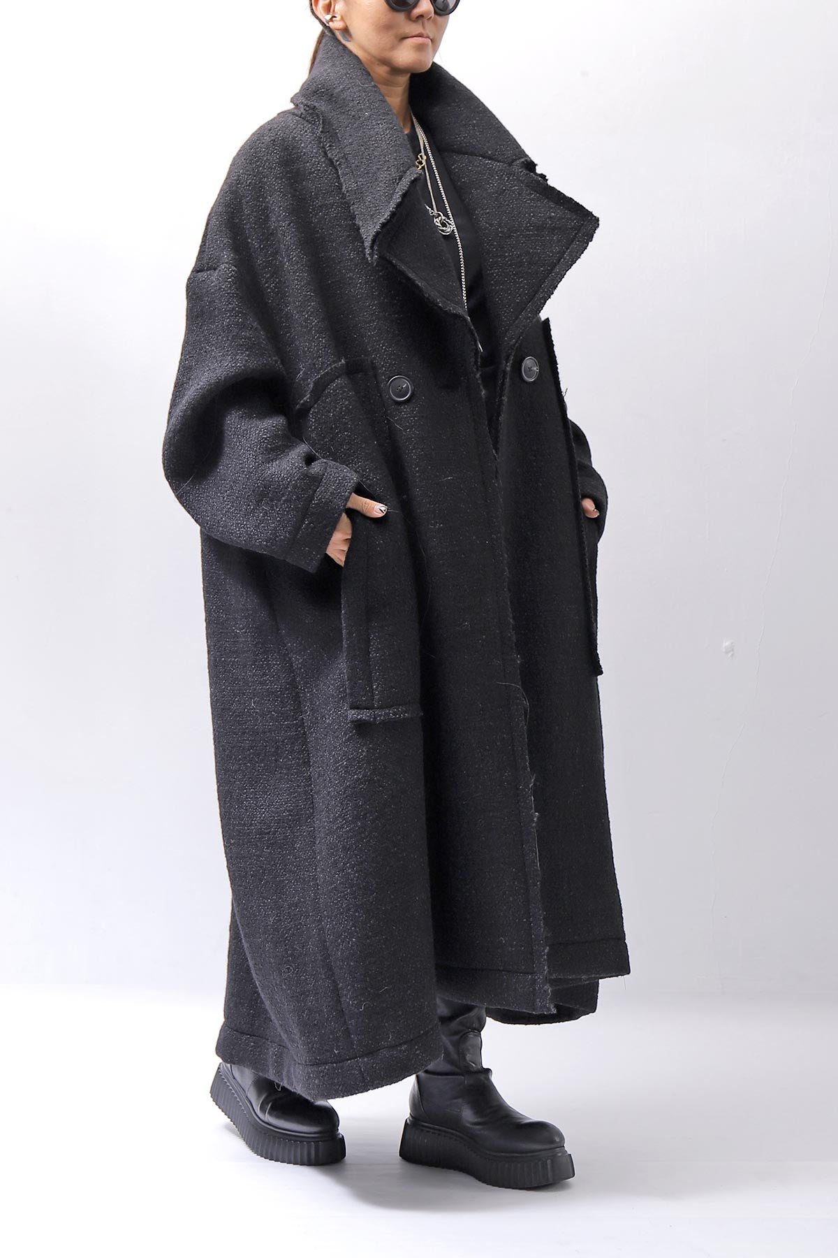 【RUNDHOLZ】 OVER SIZED BIG LAPEL LONG COAT_BLACK MEL