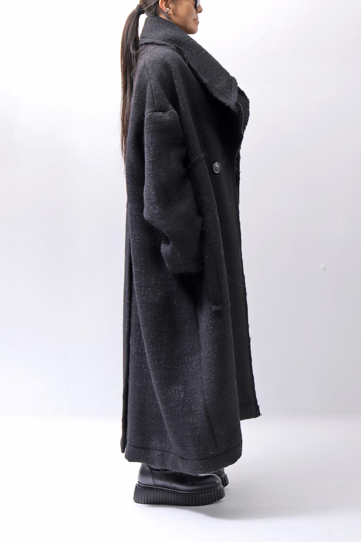 【RUNDHOLZ】 OVER SIZED BIG LAPEL LONG COAT_BLACK MEL