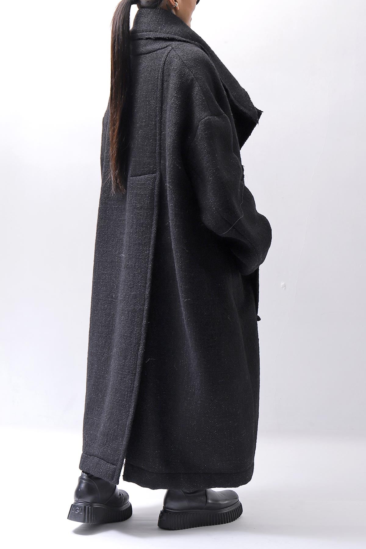 【RUNDHOLZ】 OVER SIZED BIG LAPEL LONG COAT_BLACK MEL