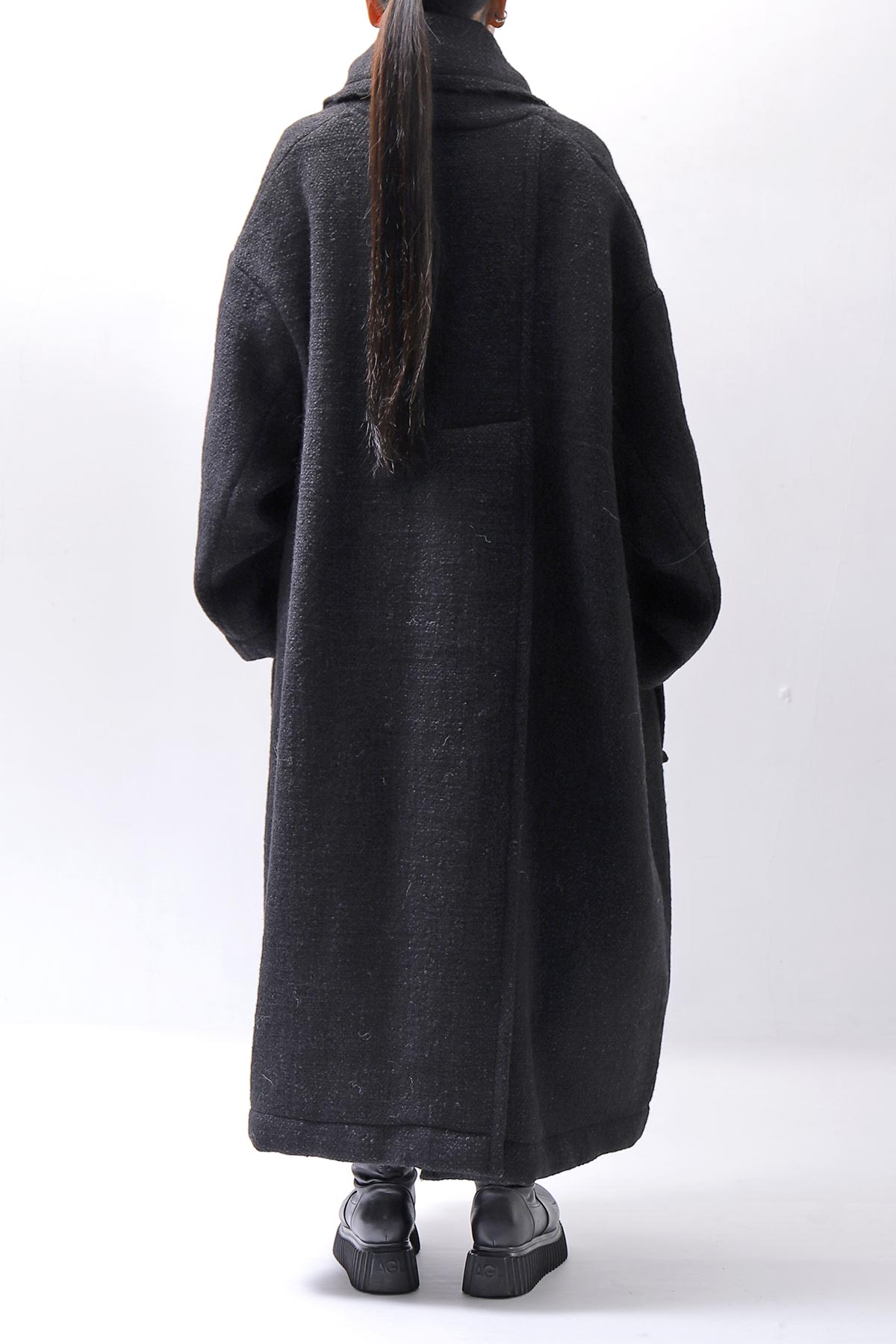 【RUNDHOLZ】 OVER SIZED BIG LAPEL LONG COAT_BLACK MEL