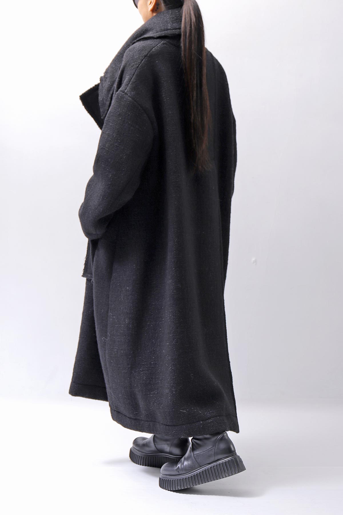 【RUNDHOLZ】 OVER SIZED BIG LAPEL LONG COAT_BLACK MEL