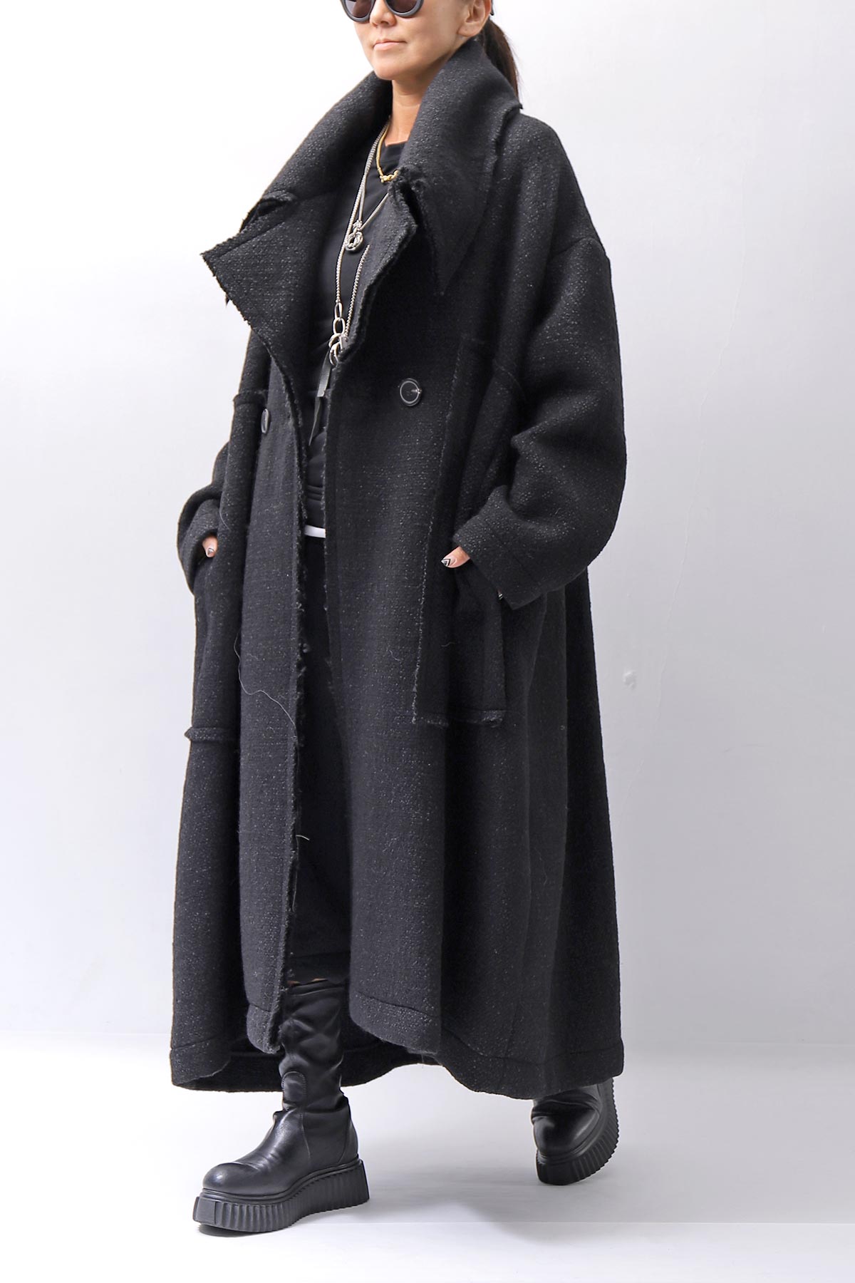 【RUNDHOLZ】 OVER SIZED BIG LAPEL LONG COAT_BLACK MEL