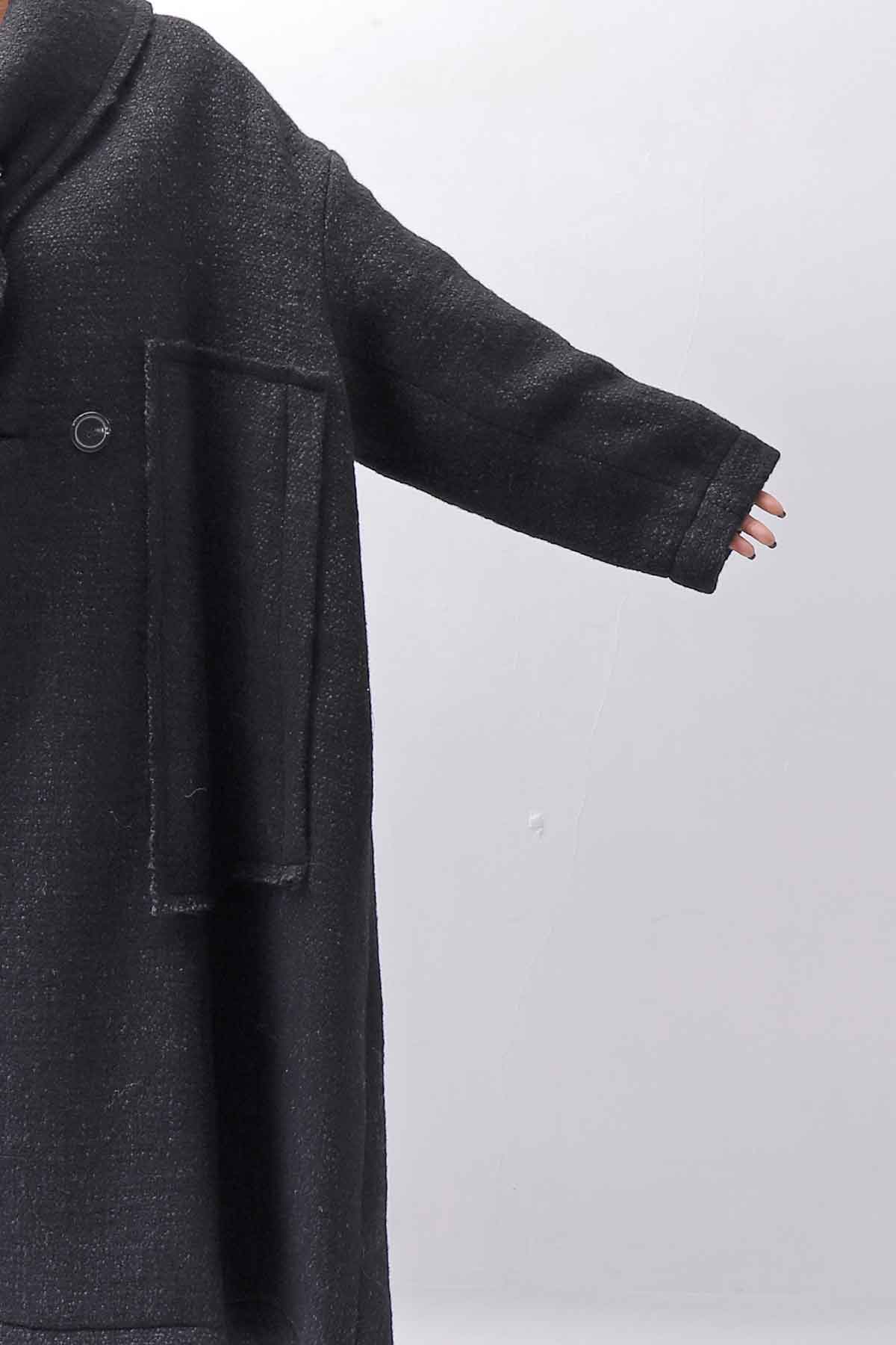 【RUNDHOLZ】 OVER SIZED BIG LAPEL LONG COAT_BLACK MEL