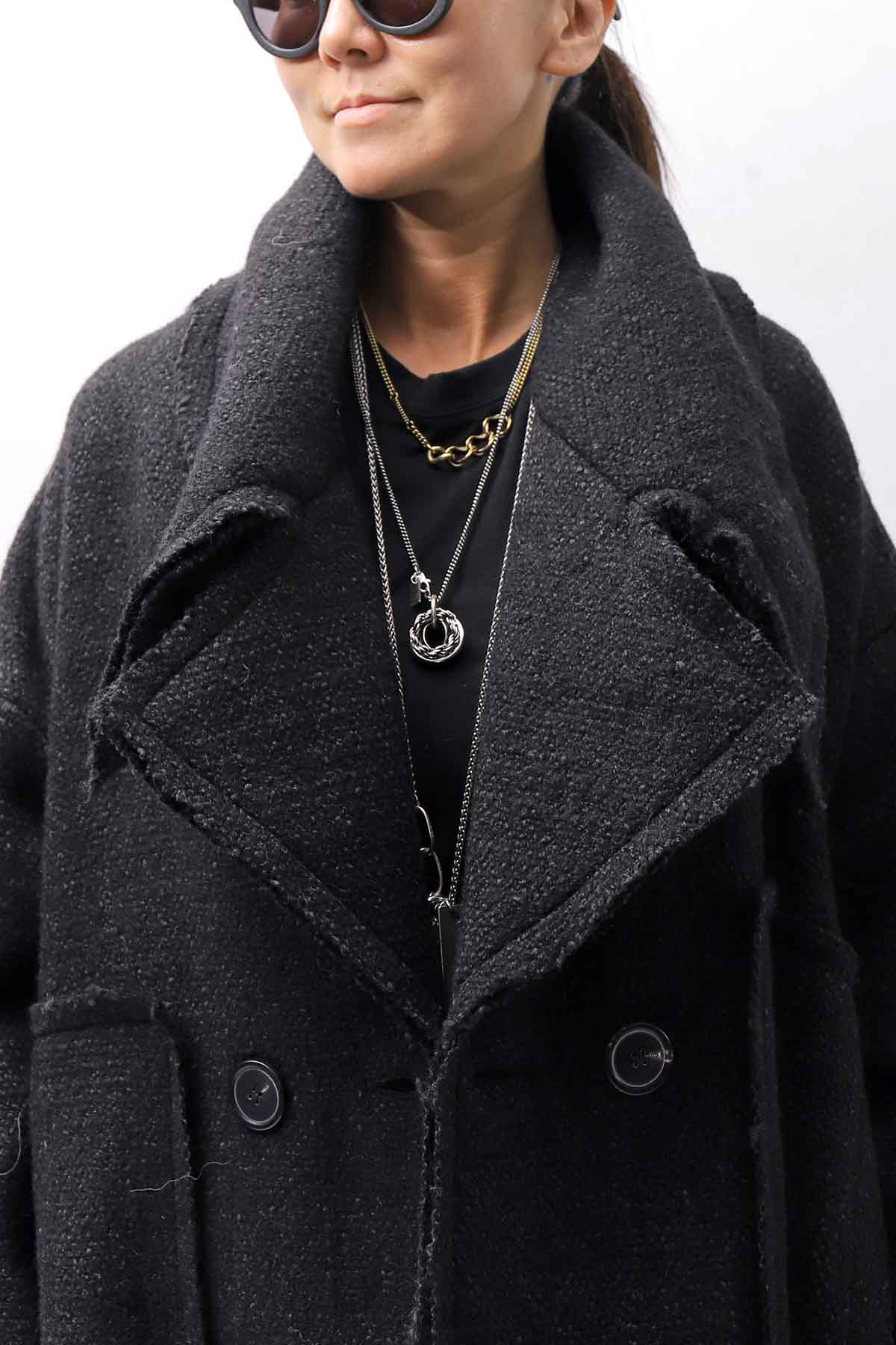 【RUNDHOLZ】 OVER SIZED BIG LAPEL LONG COAT_BLACK MEL