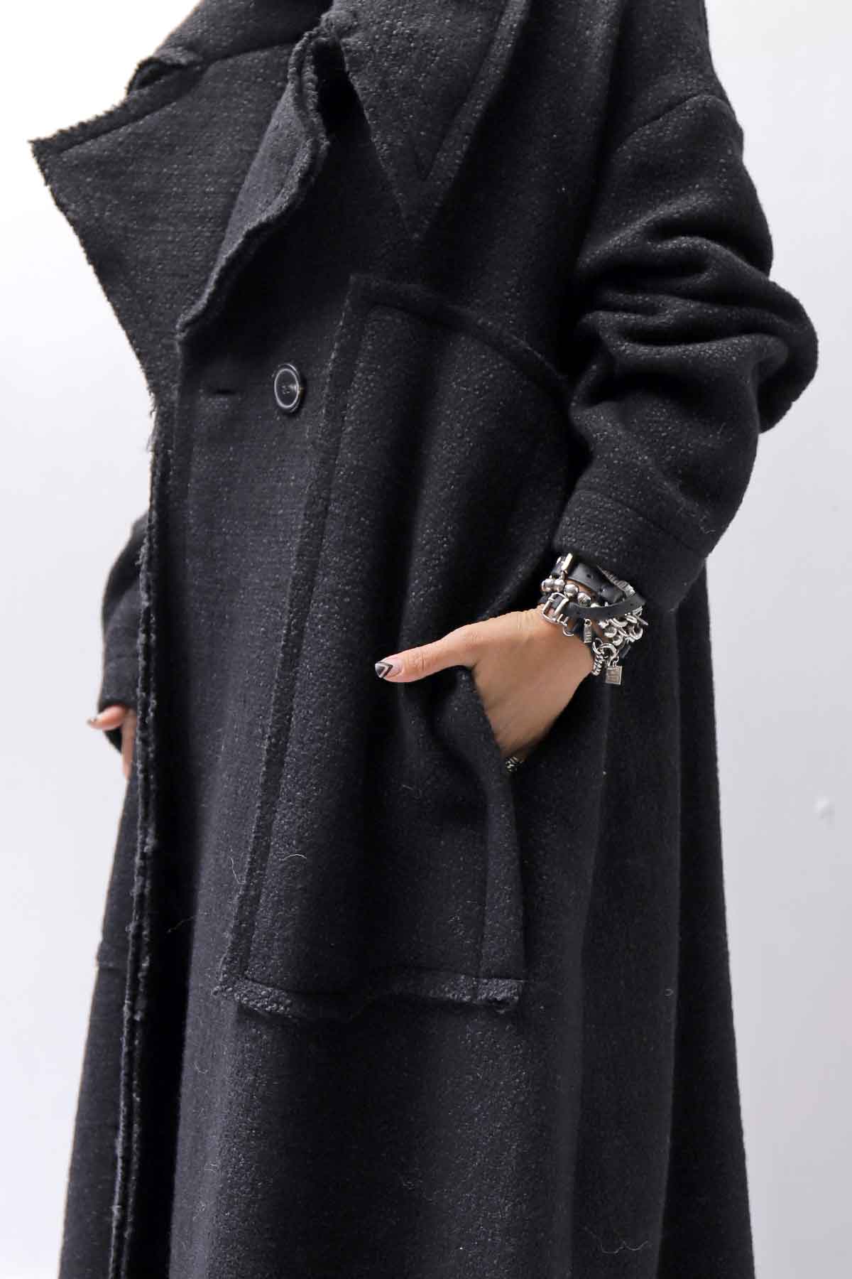 【RUNDHOLZ】 OVER SIZED BIG LAPEL LONG COAT_BLACK MEL