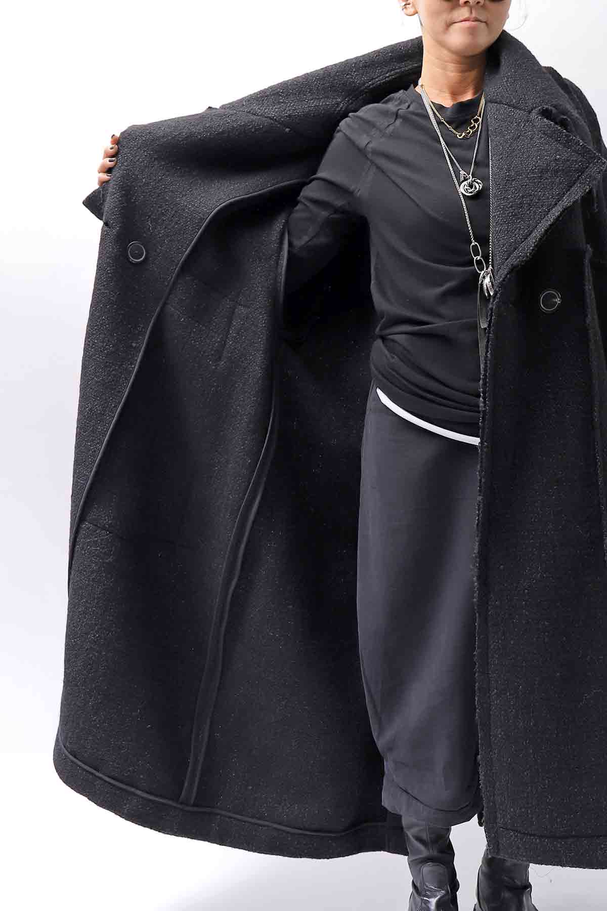 【RUNDHOLZ】 OVER SIZED BIG LAPEL LONG COAT_BLACK MEL