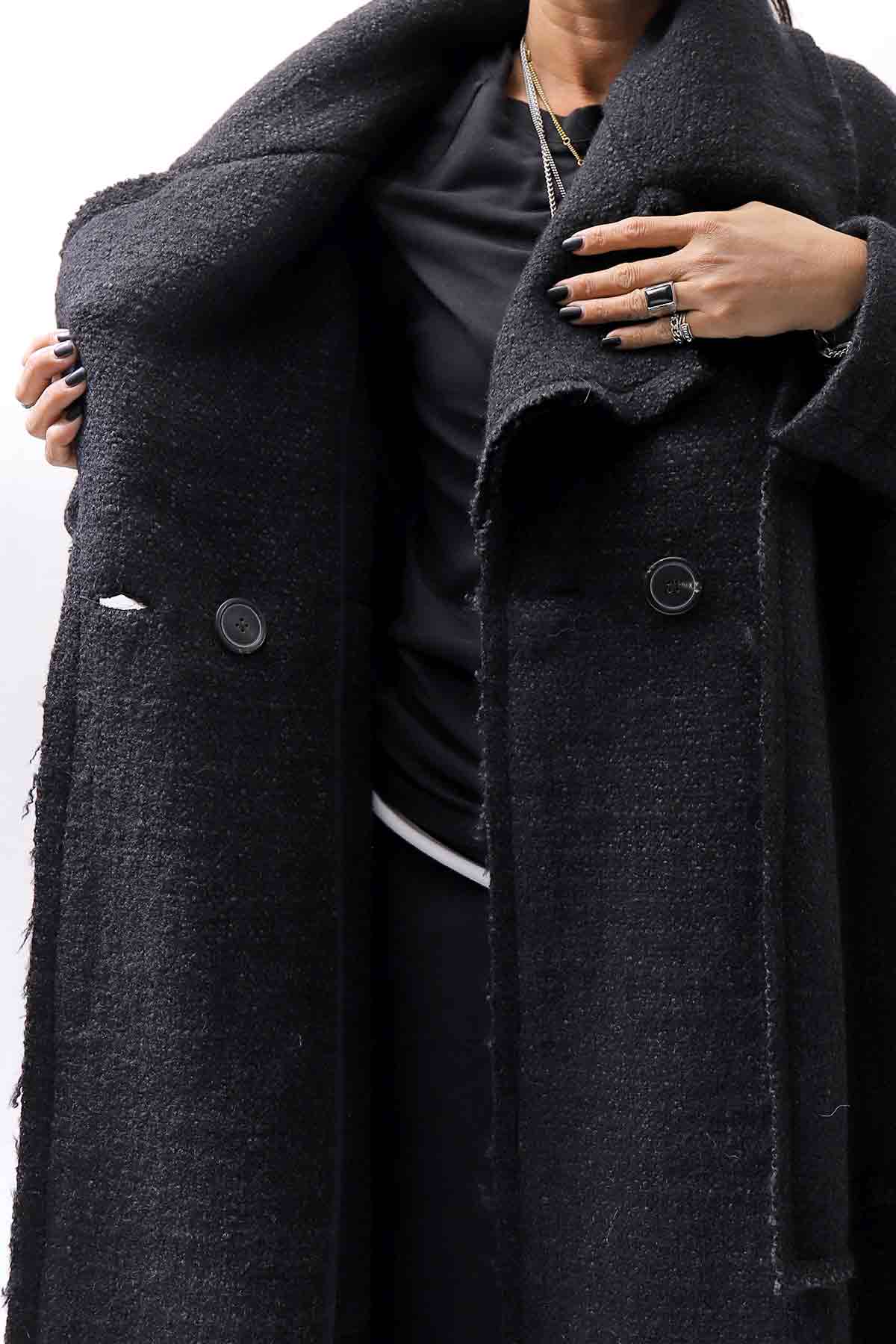 【RUNDHOLZ】 OVER SIZED BIG LAPEL LONG COAT_BLACK MEL