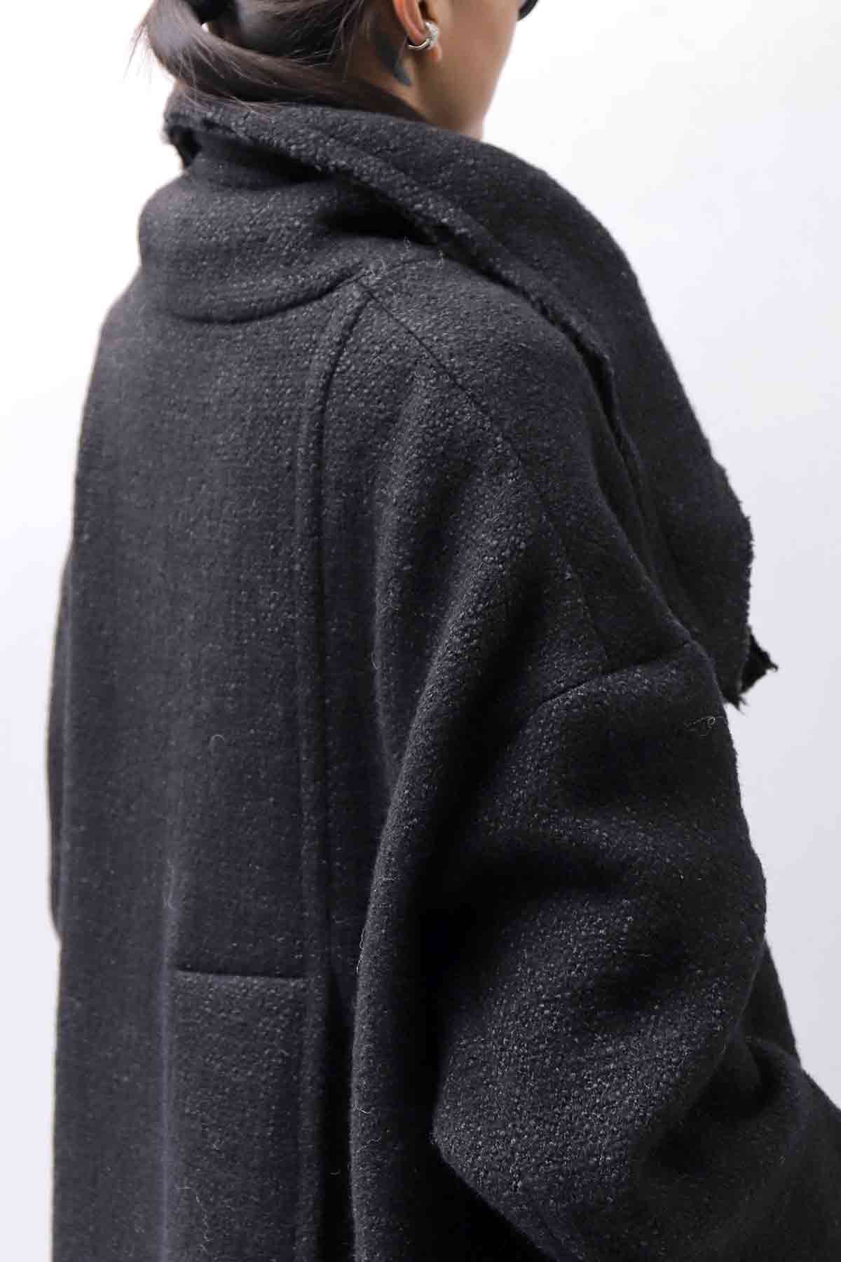 【RUNDHOLZ】 OVER SIZED BIG LAPEL LONG COAT_BLACK MEL