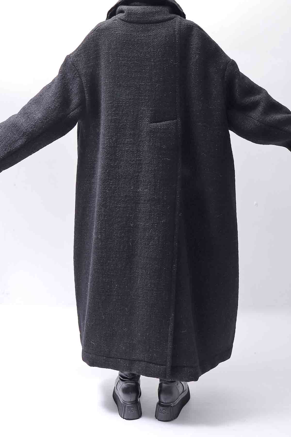 【RUNDHOLZ】 OVER SIZED BIG LAPEL LONG COAT_BLACK MEL