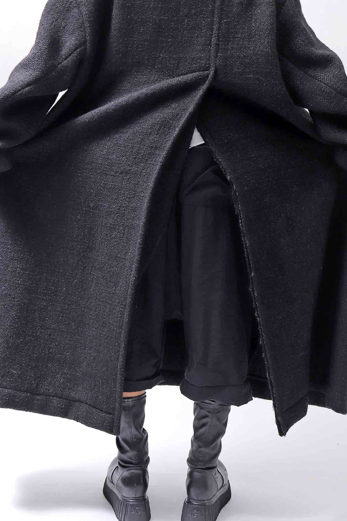 【RUNDHOLZ】 OVER SIZED BIG LAPEL LONG COAT_BLACK MEL