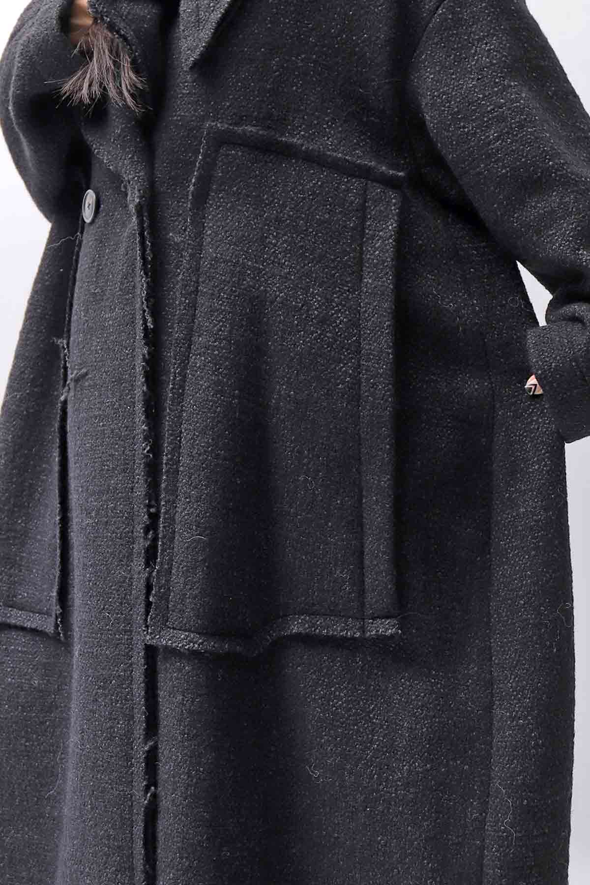 【RUNDHOLZ】 OVER SIZED BIG LAPEL LONG COAT_BLACK MEL