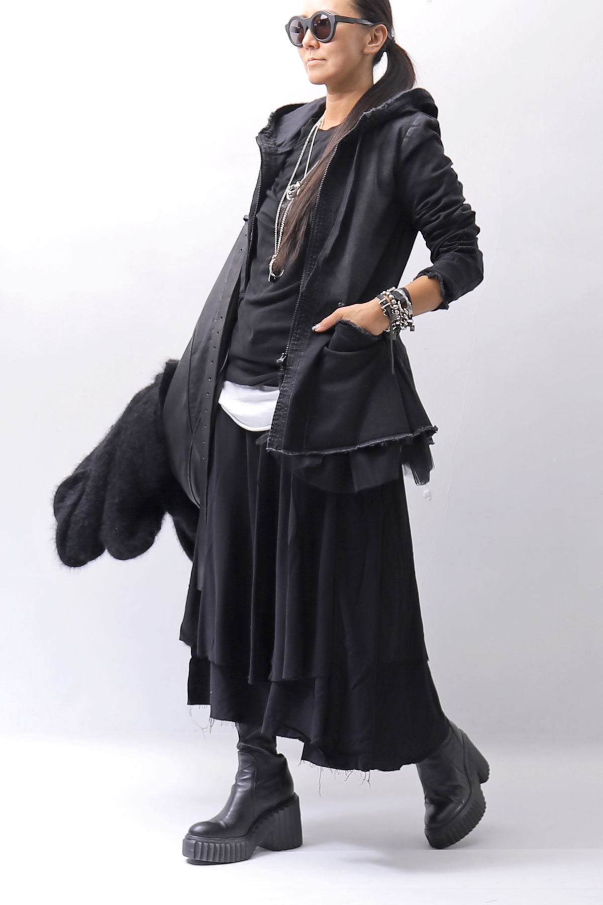 【studio b3】 WRAP LAYERED SKIRT OGB1736_BLACK