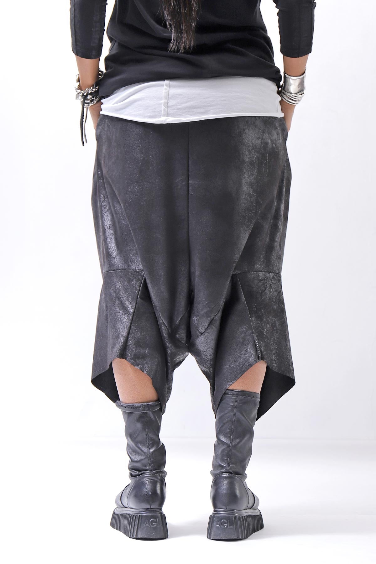 【Primordial is Primitive】 UNISEX ASYMMETRY STRETCH ECO LEATHER PANTS 722HA_BLACK