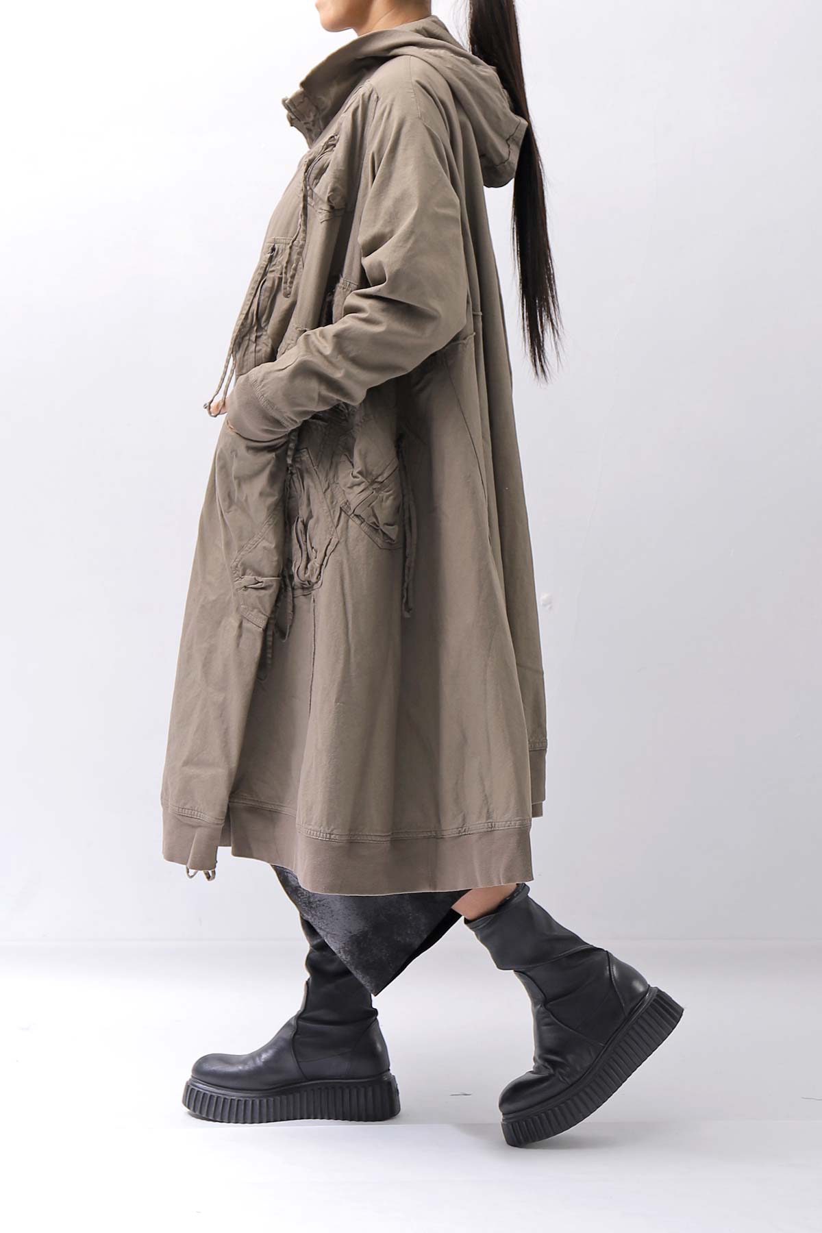 【RUNDHOLZ】 UNISEX ZIPED POCKETS＆HOOD LONG COAT 260 1208_DUNE