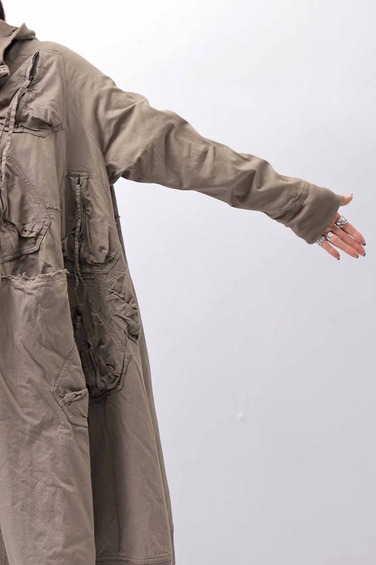 【RUNDHOLZ】 UNISEX ZIPED POCKETS＆HOOD LONG COAT 260 1208_DUNE