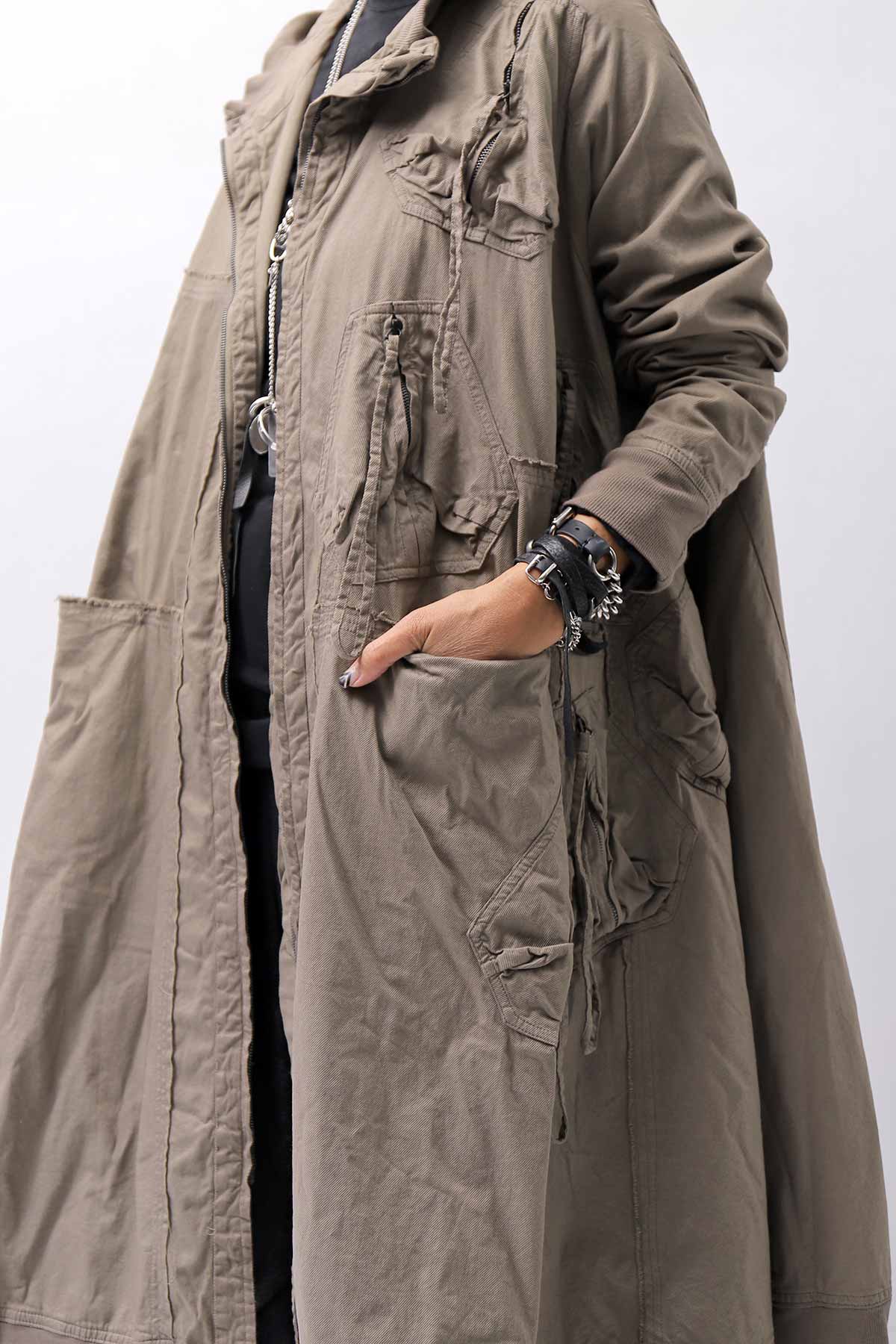【RUNDHOLZ】 UNISEX ZIPED POCKETS＆HOOD LONG COAT 260 1208_DUNE