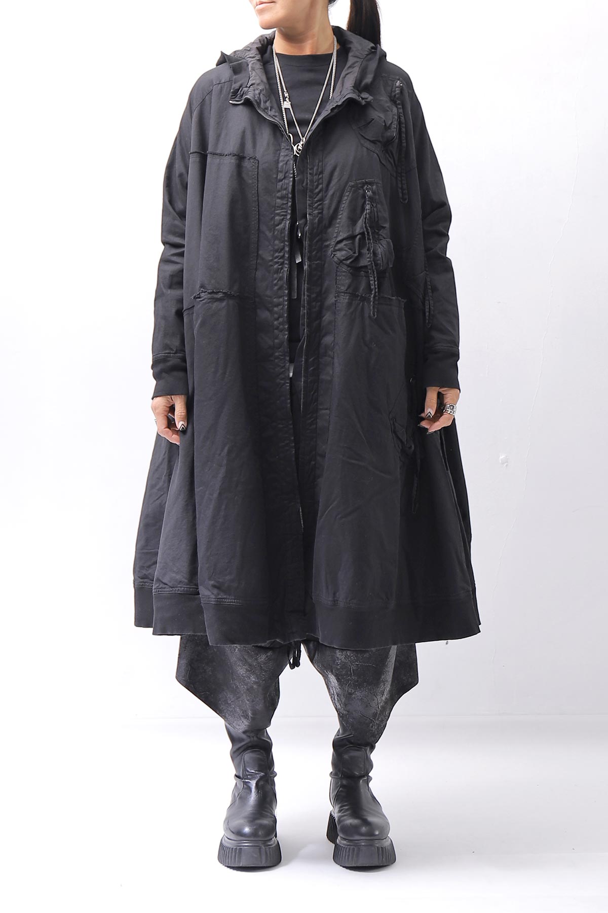 【RUNDHOLZ】 UNISEX ZIPED POCKETS＆HOOD LONG COAT 260 1208_BLACK