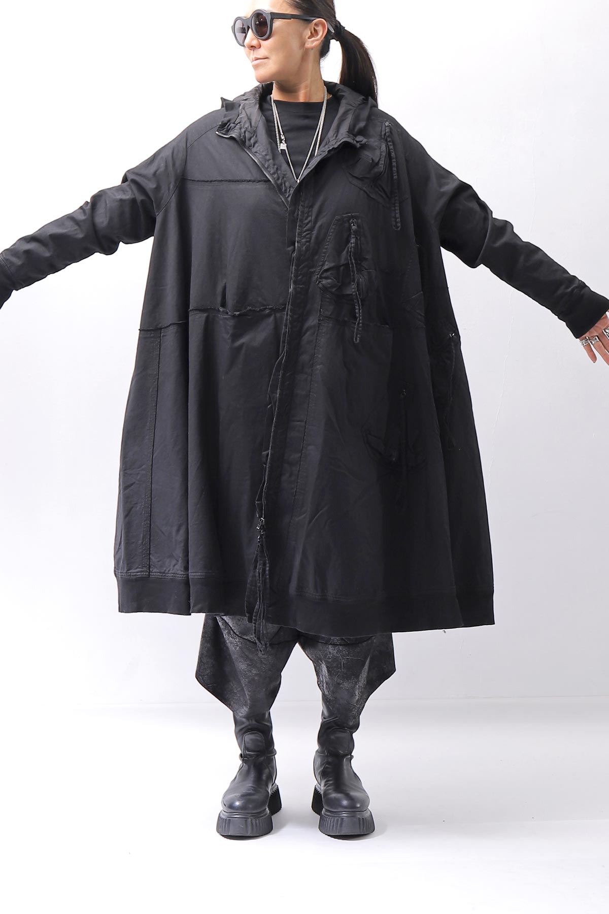 【RUNDHOLZ】 UNISEX ZIPED POCKETS＆HOOD LONG COAT 260 1208_BLACK