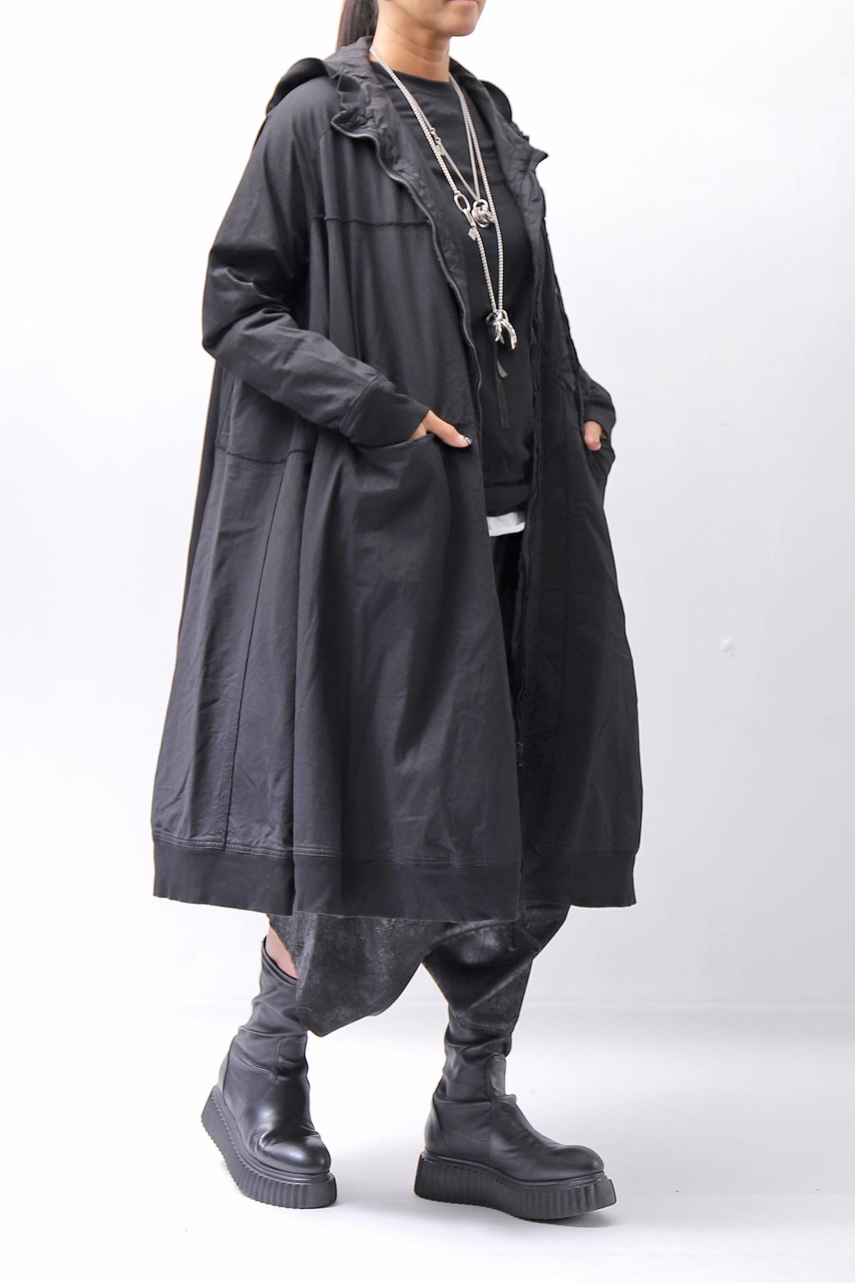 【RUNDHOLZ】 UNISEX ZIPED POCKETS＆HOOD LONG COAT 260 1208_BLACK