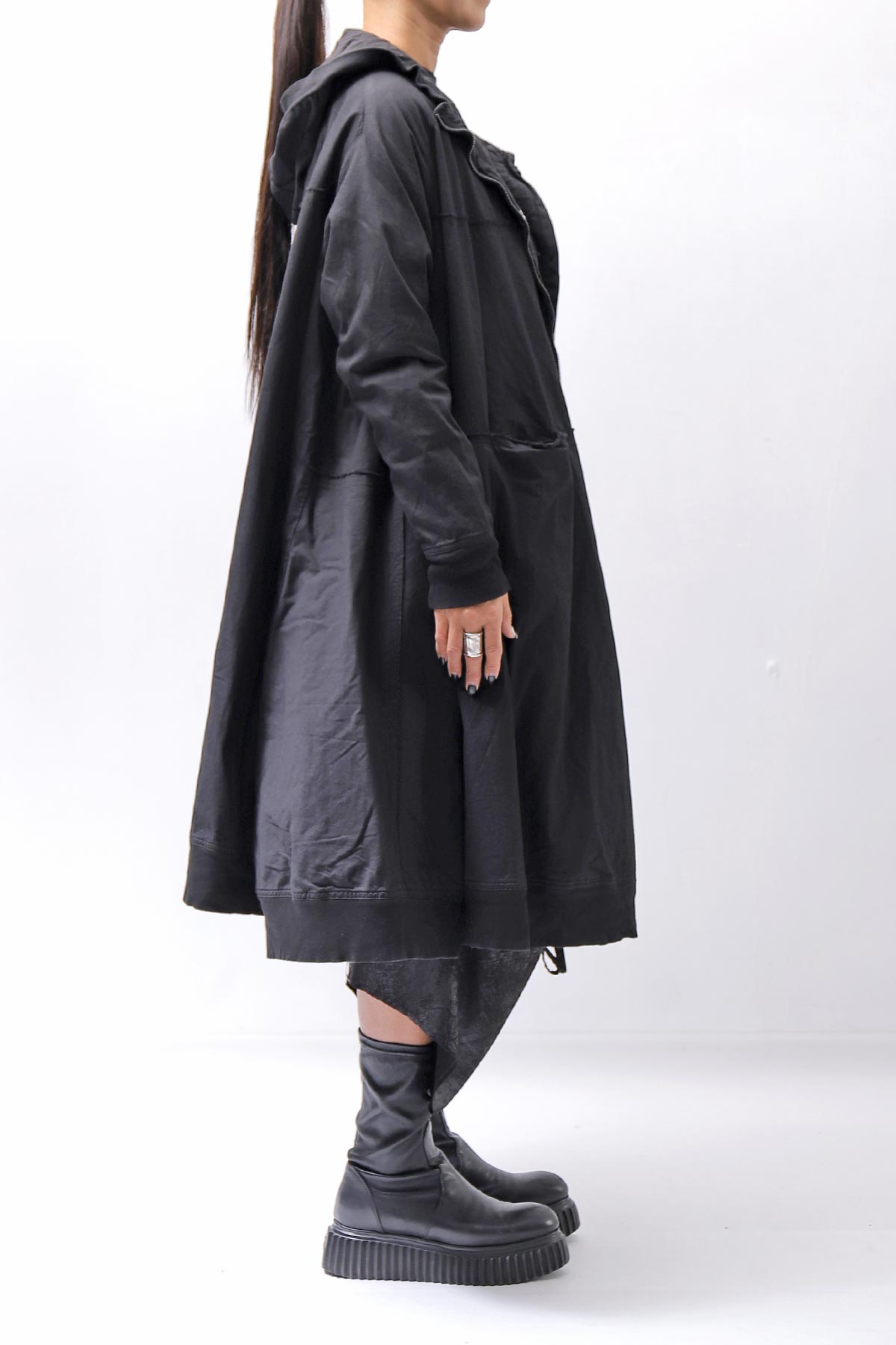 【RUNDHOLZ】 UNISEX ZIPED POCKETS＆HOOD LONG COAT 260 1208_BLACK