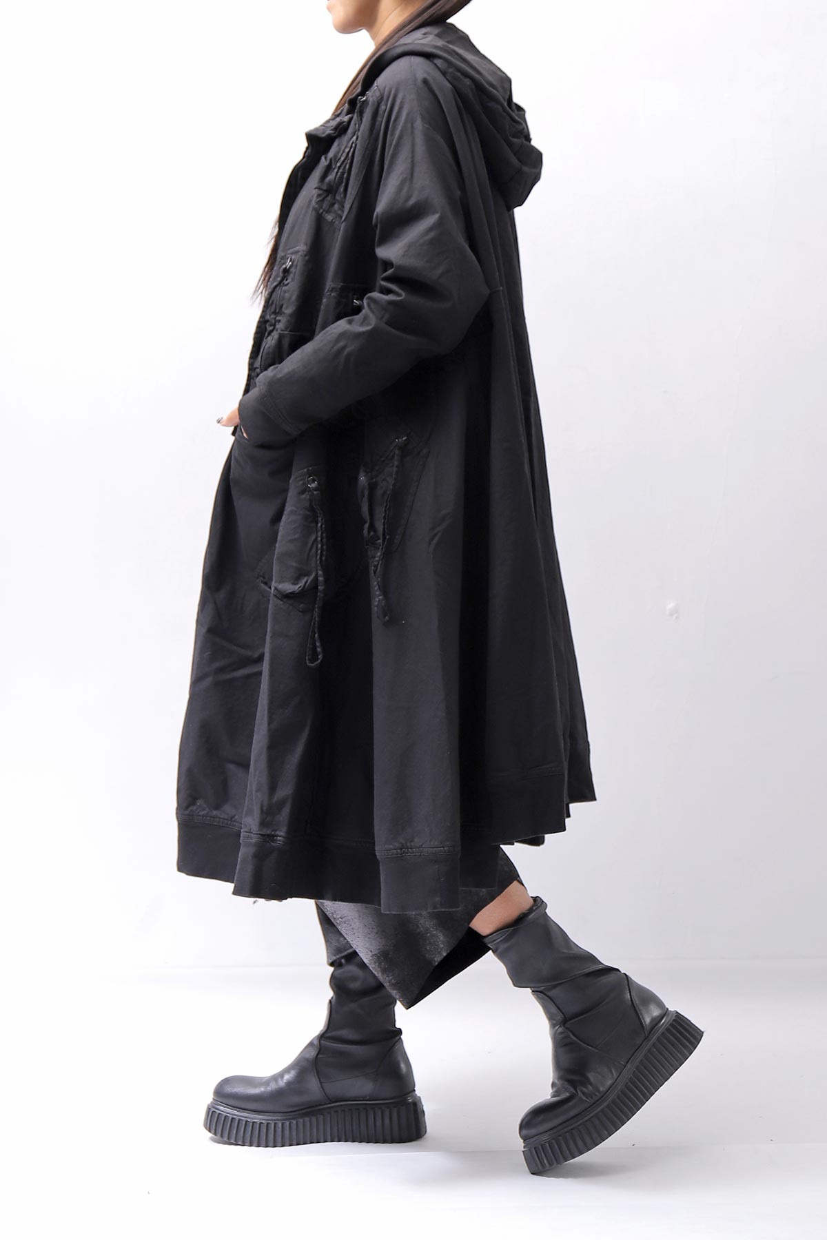 【RUNDHOLZ】 UNISEX ZIPED POCKETS＆HOOD LONG COAT 260 1208_BLACK