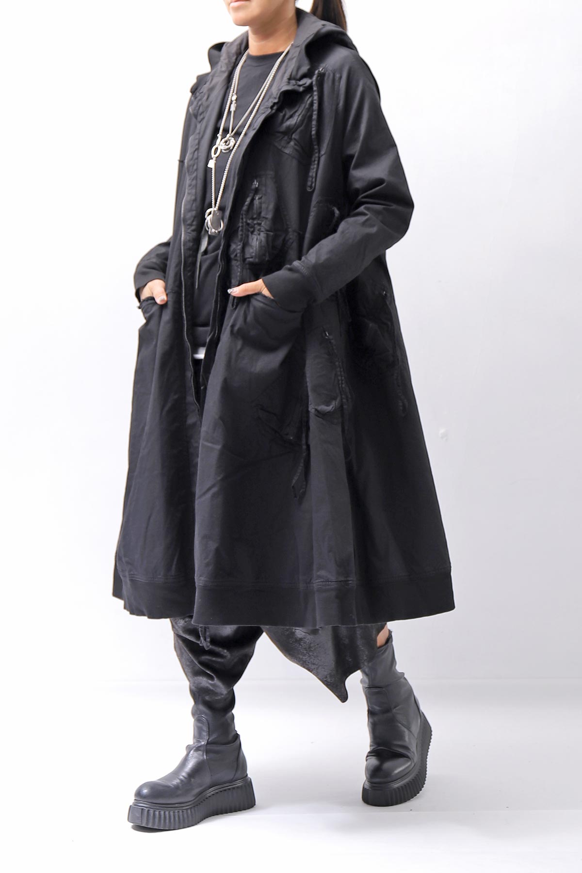 【RUNDHOLZ】 UNISEX ZIPED POCKETS＆HOOD LONG COAT 260 1208_BLACK