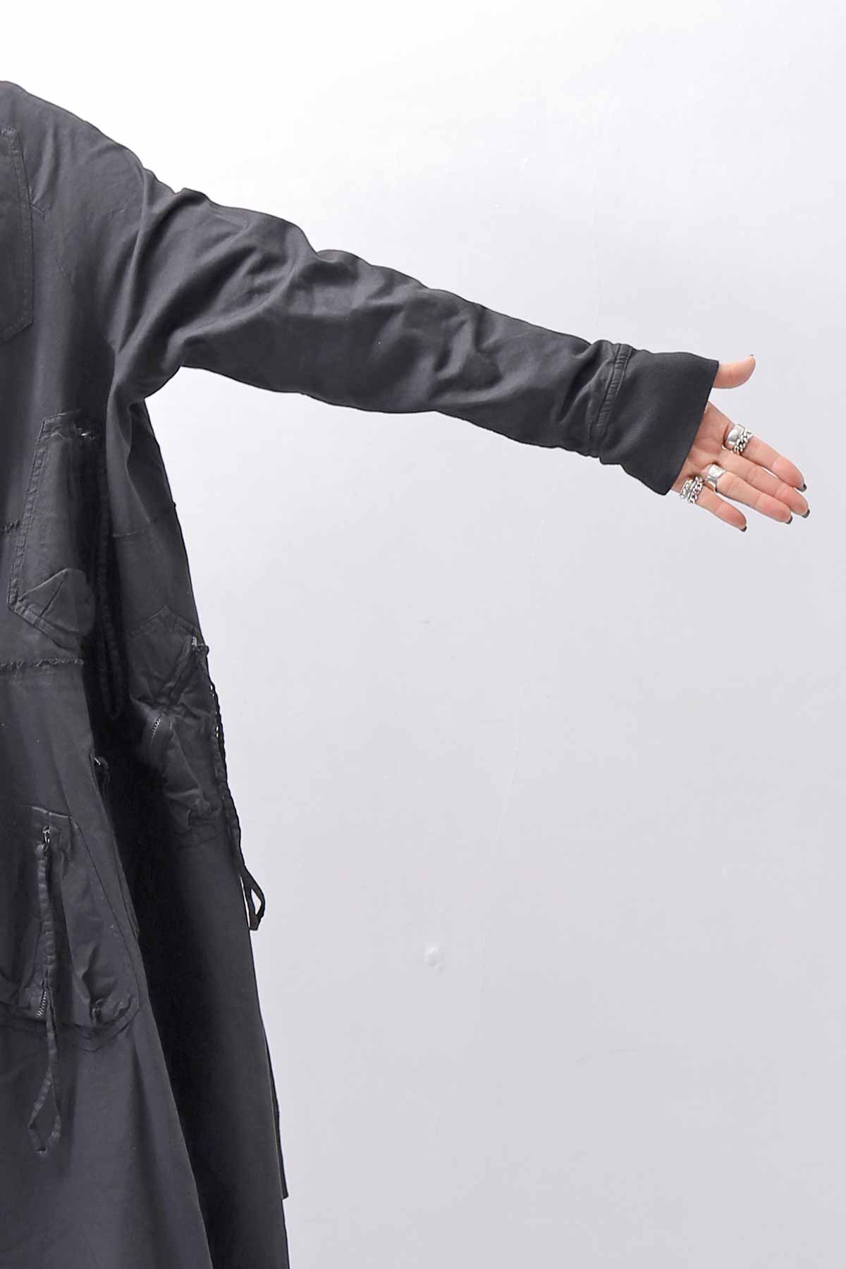 【RUNDHOLZ】 UNISEX ZIPED POCKETS＆HOOD LONG COAT 260 1208_BLACK