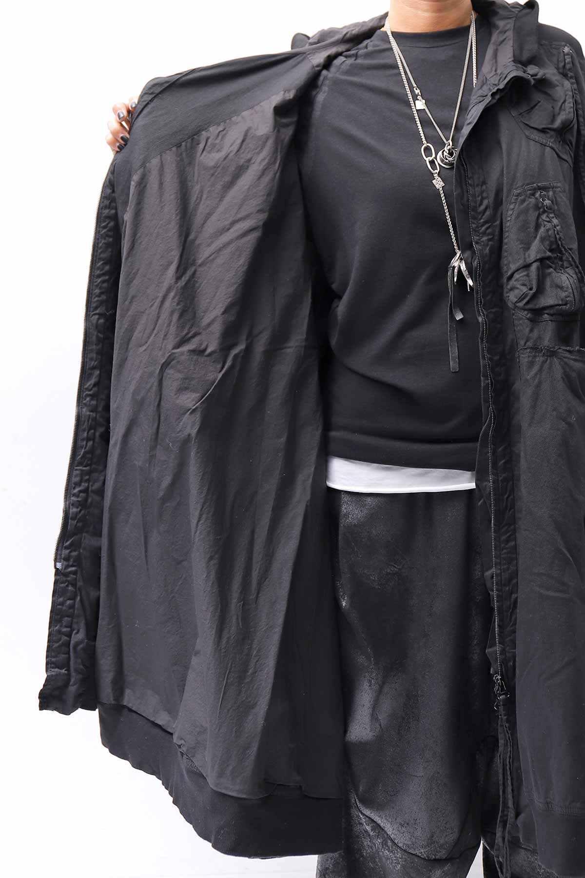 【RUNDHOLZ】 UNISEX ZIPED POCKETS＆HOOD LONG COAT 260 1208_BLACK