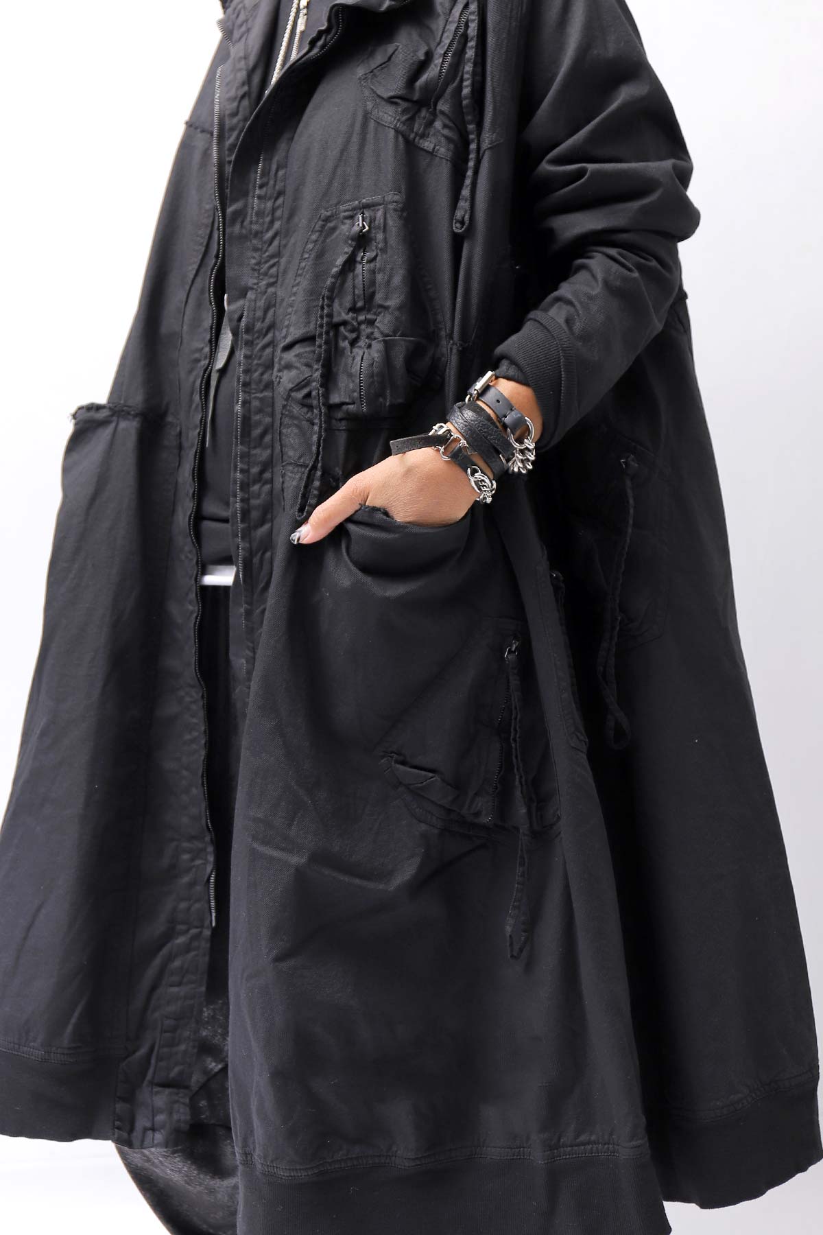 【RUNDHOLZ】 UNISEX ZIPED POCKETS＆HOOD LONG COAT 260 1208_BLACK