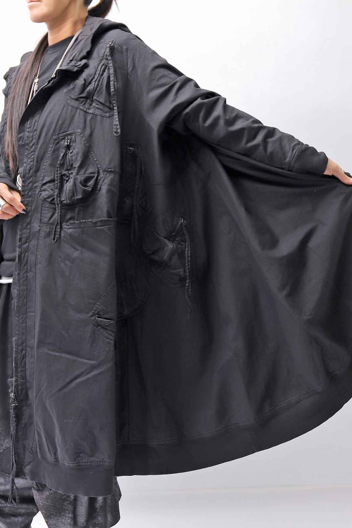 【RUNDHOLZ】 UNISEX ZIPED POCKETS＆HOOD LONG COAT 260 1208_BLACK