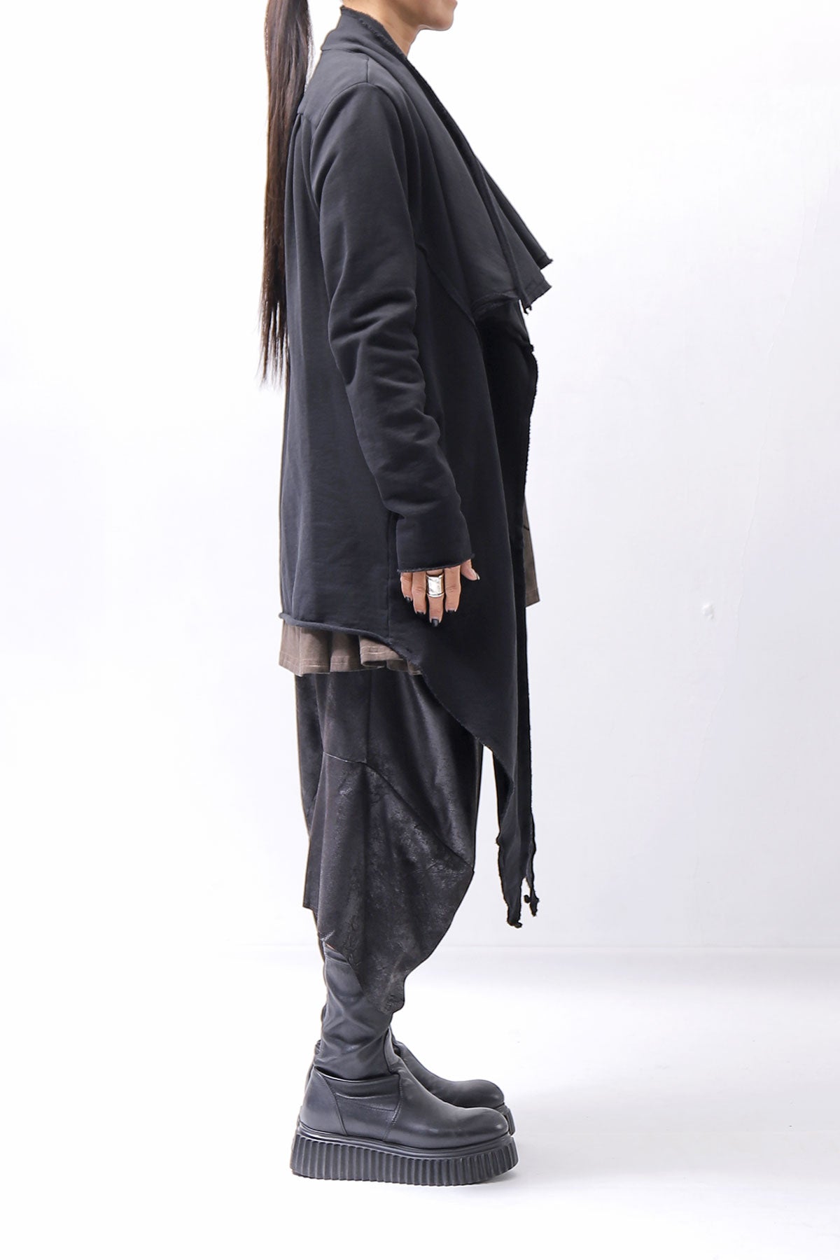 【sanctamuerte】 UNISEX ASYMMETRY SWEAT CARDIGAN_BLACK
