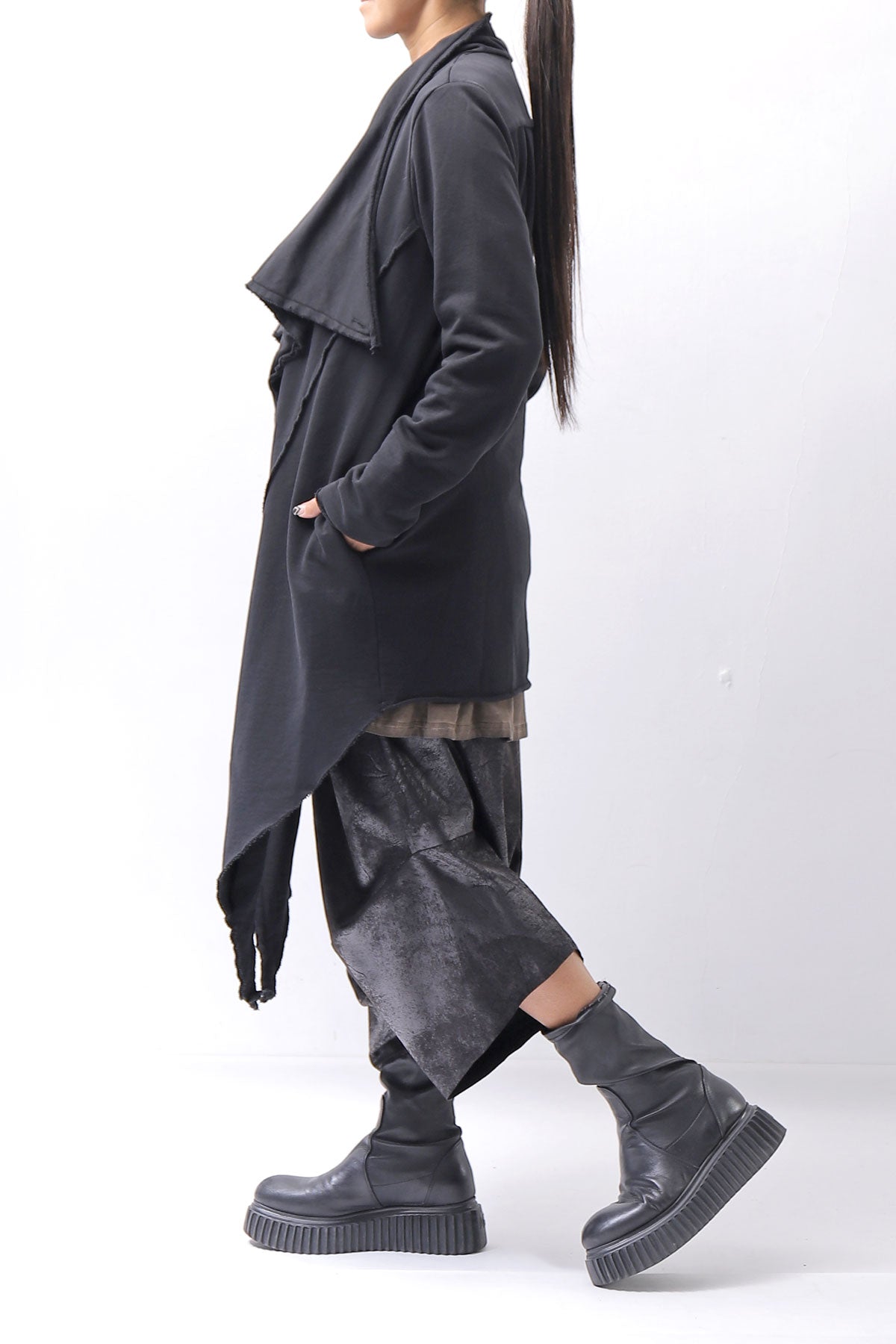 【sanctamuerte】 UNISEX ASYMMETRY SWEAT CARDIGAN_BLACK