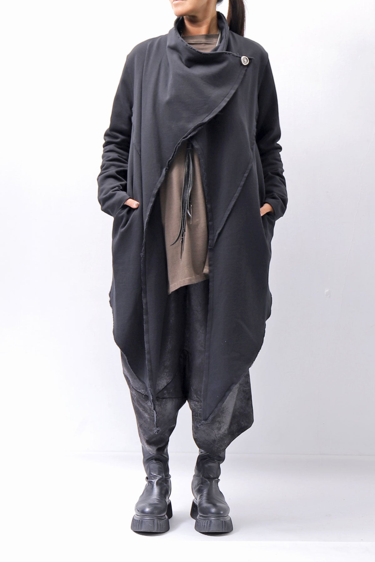 【sanctamuerte】 UNISEX ASYMMETRY SWEAT CARDIGAN_BLACK