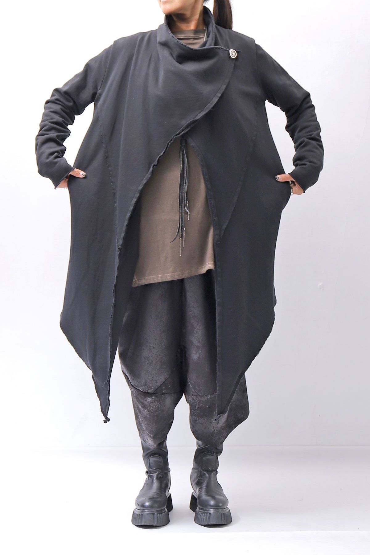 【sanctamuerte】 UNISEX ASYMMETRY SWEAT CARDIGAN_BLACK